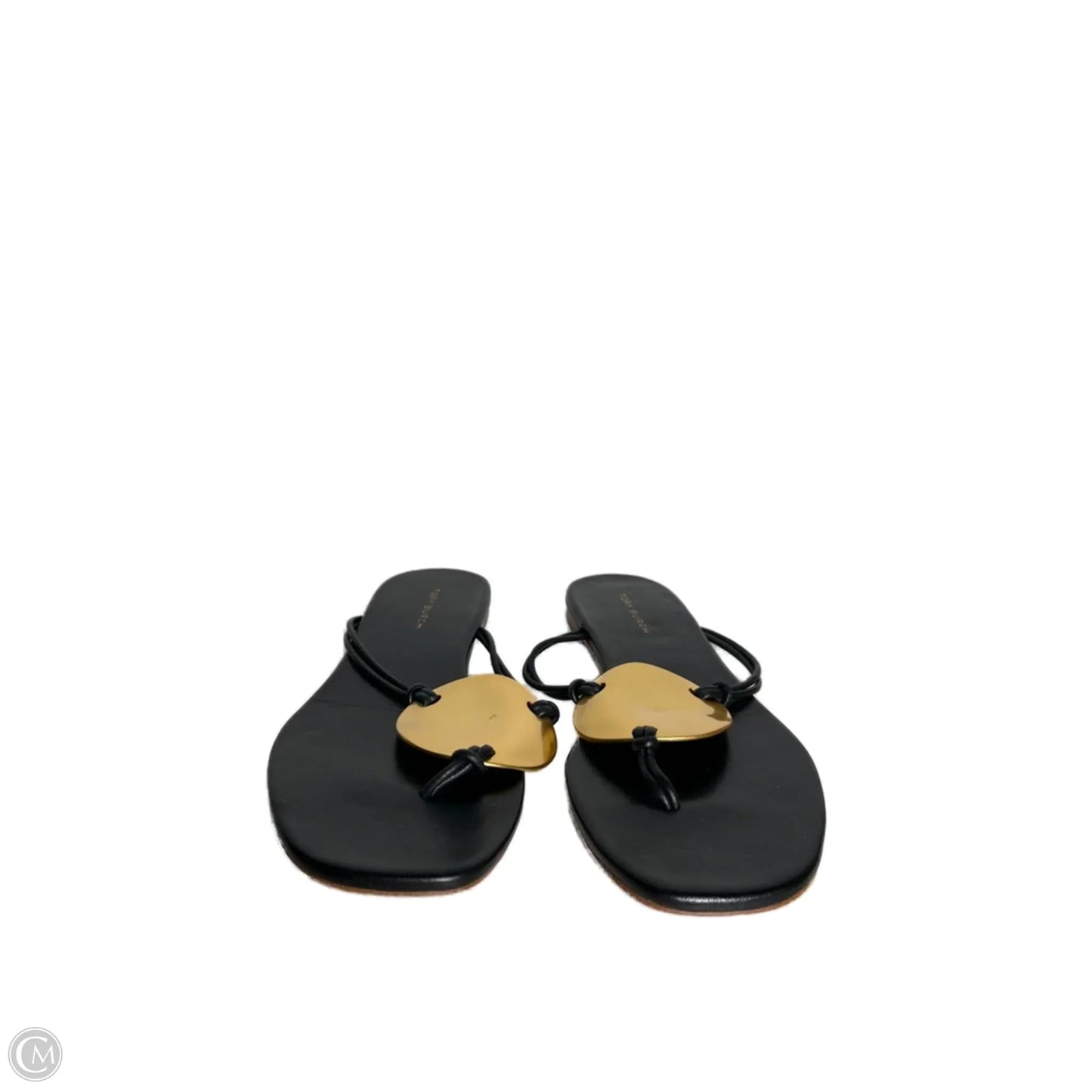 Sandals Designer By Tory Burch In Black & Gold, Size: 5