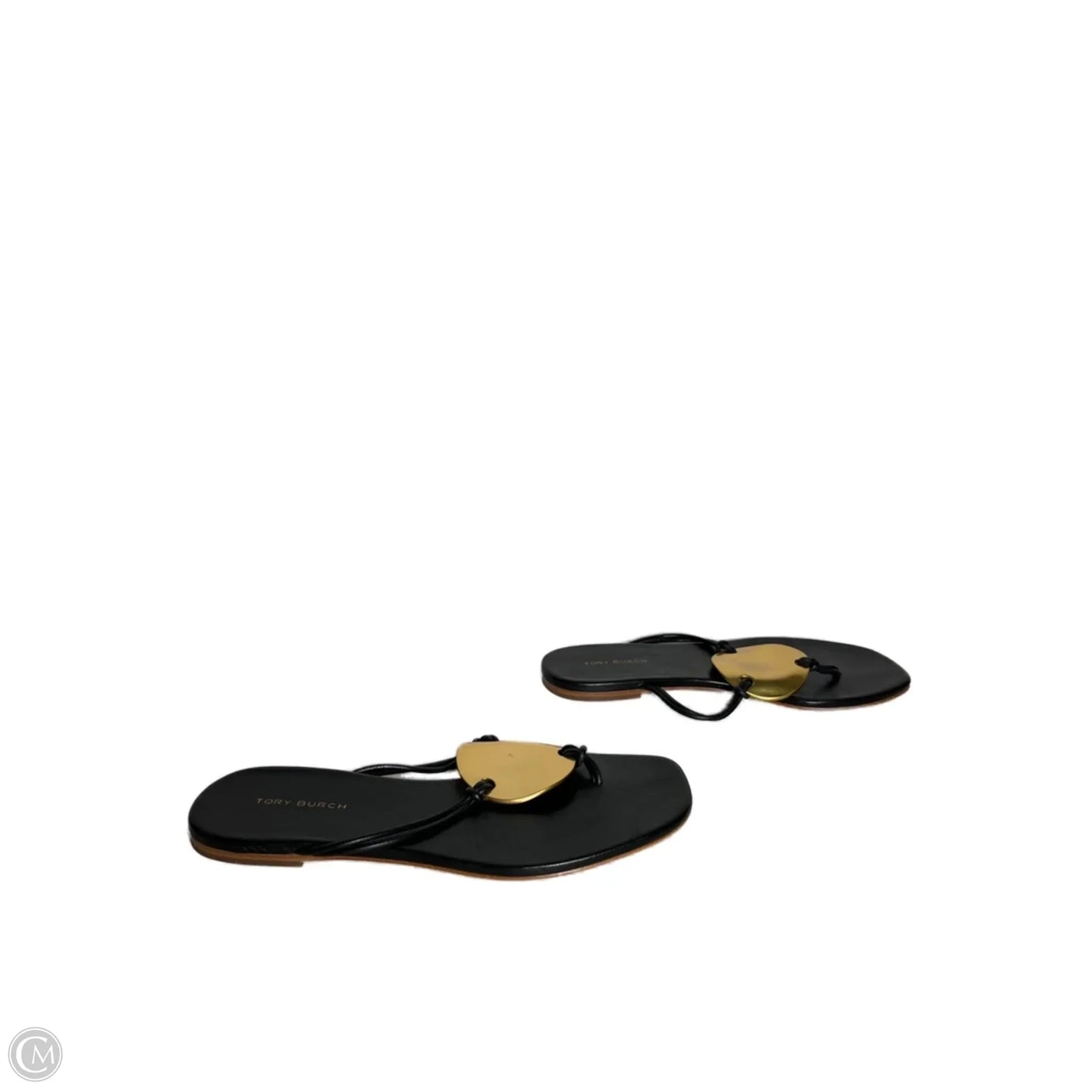 Sandals Designer By Tory Burch In Black & Gold, Size: 5