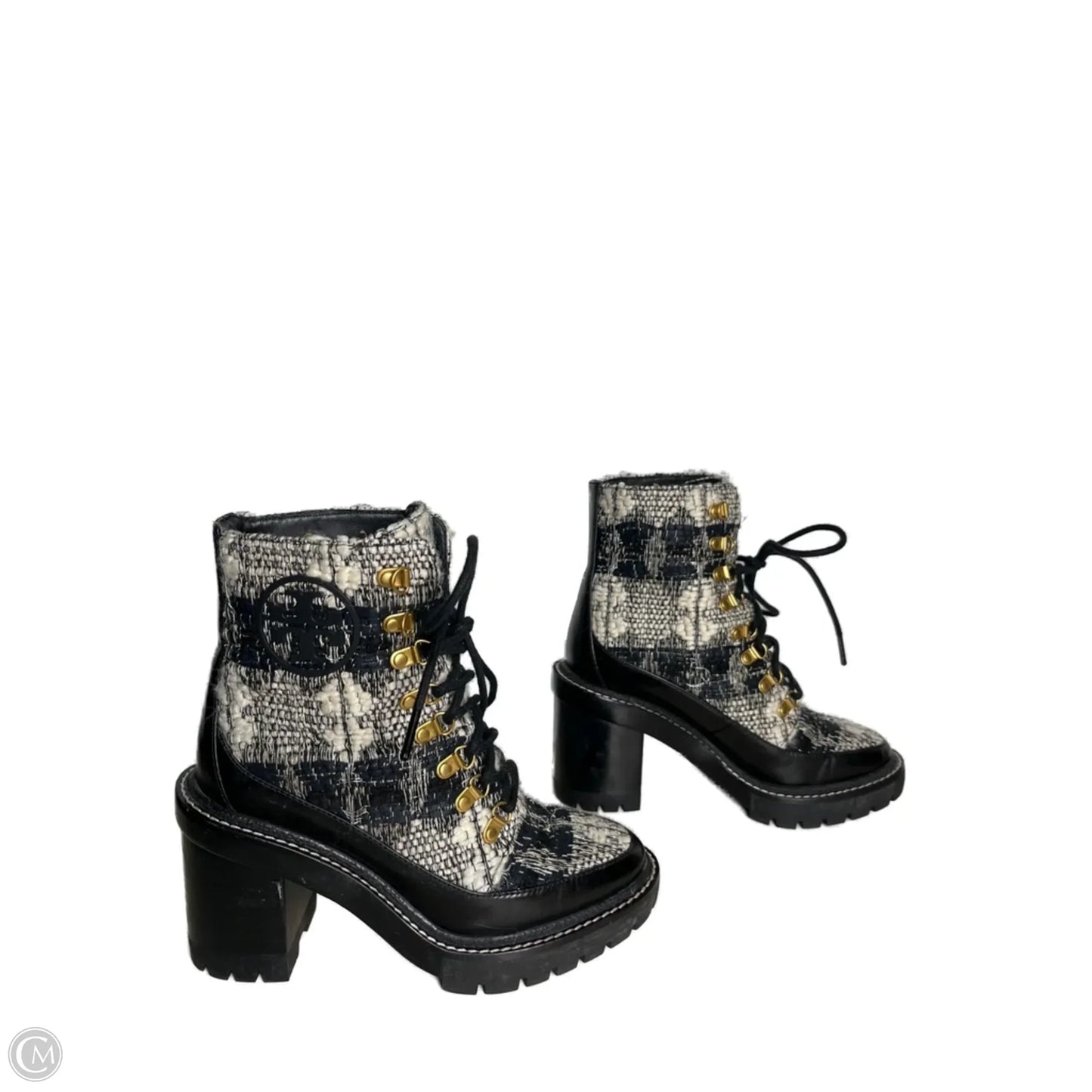 Boots Designer By Tory Burch In Black & White, Size: 5