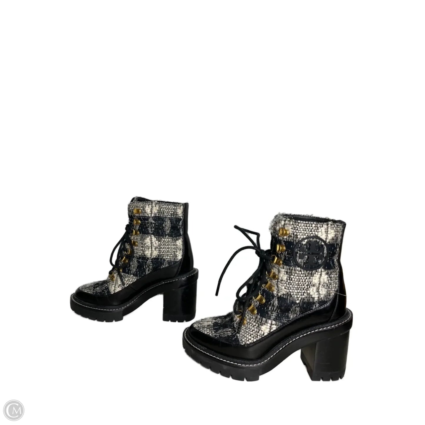 Boots Designer By Tory Burch In Black & White, Size: 5