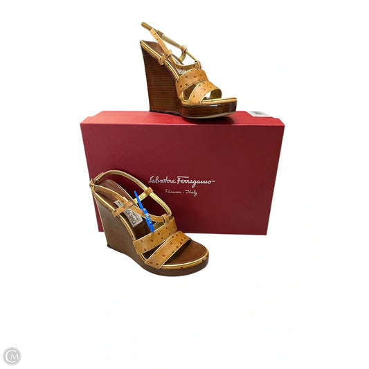 Sandals Luxury Designer By Ferragamo In Brown, Size: 5.5