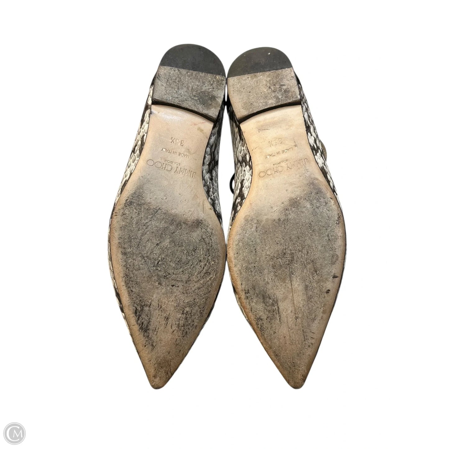 Sandals Luxury Designer By Jimmy Choo In Snakeskin Print, Size: 5.5