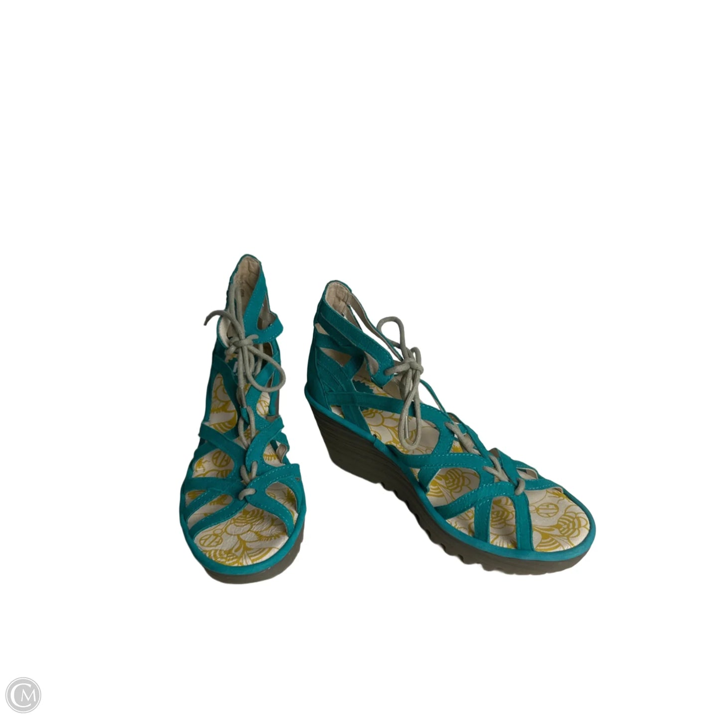 Sandals Heels Wedge By Fly London In Teal, Size: 7.5
