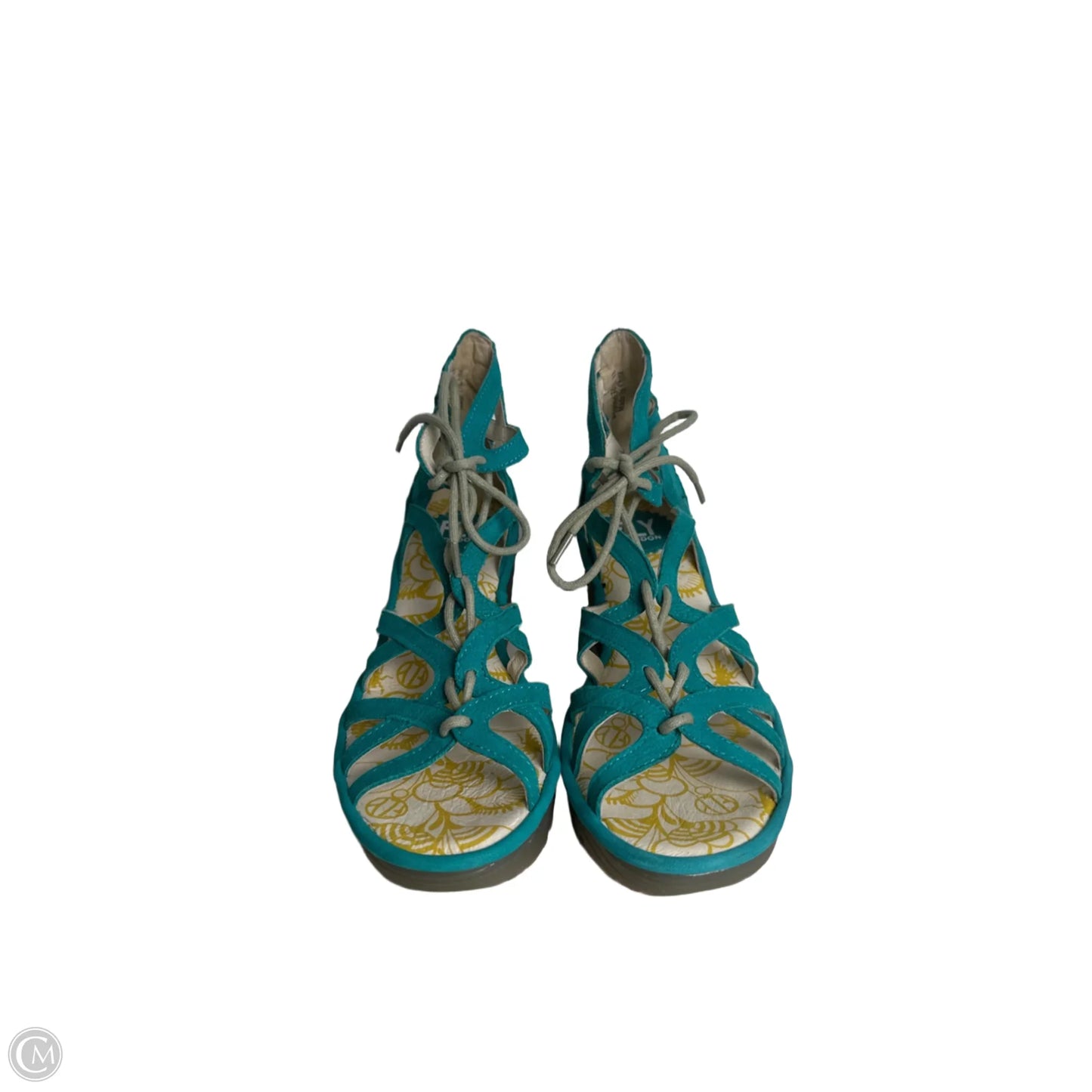 Sandals Heels Wedge By Fly London In Teal, Size: 7.5