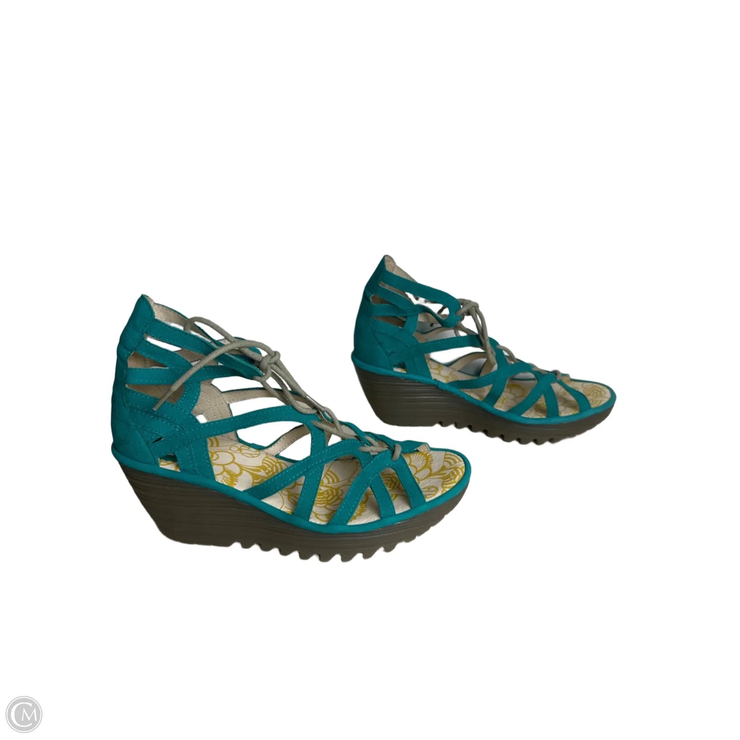 Sandals Heels Wedge By Fly London In Teal, Size: 7.5