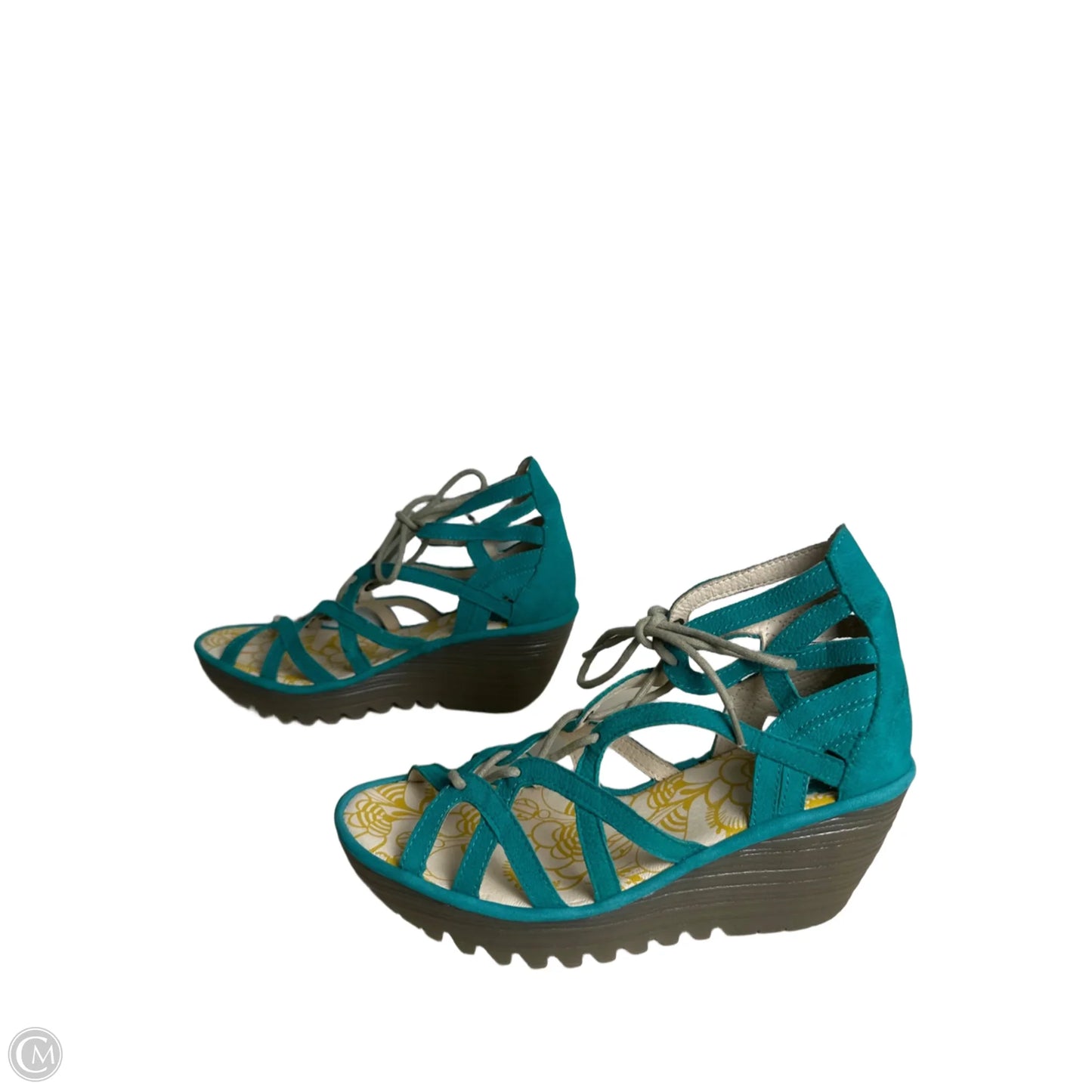 Sandals Heels Wedge By Fly London In Teal, Size: 7.5