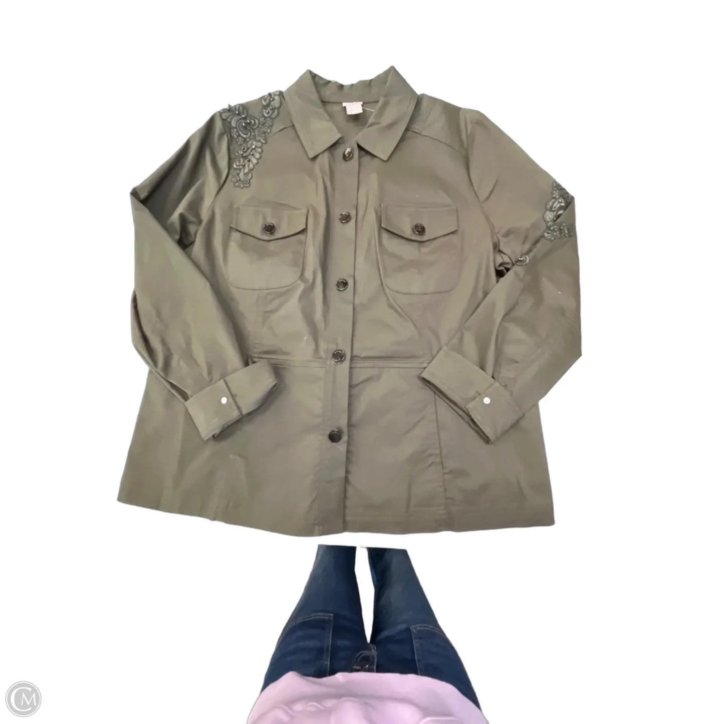 Jacket Shirt By Chicos In Green, Size: Xl