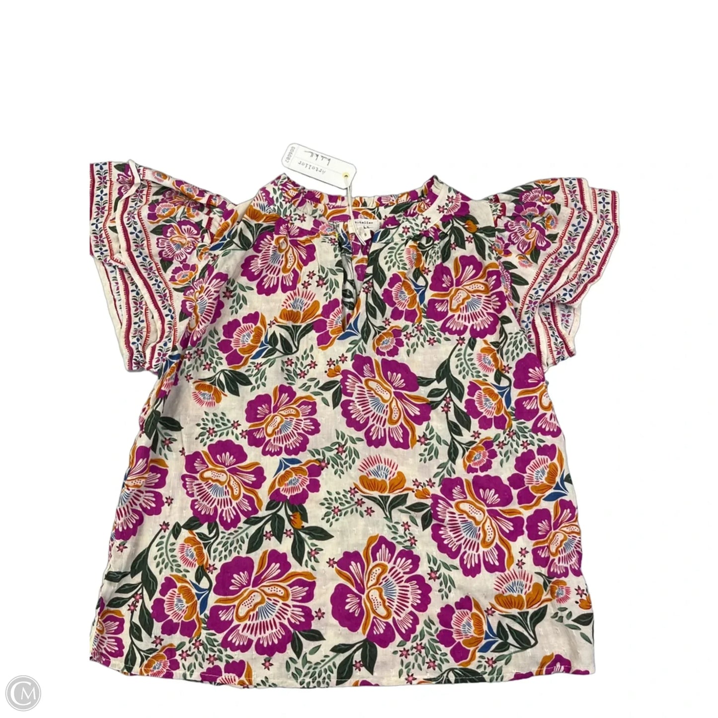 Top Short Sleeve By Nicole Miller In Floral Print, Size: S