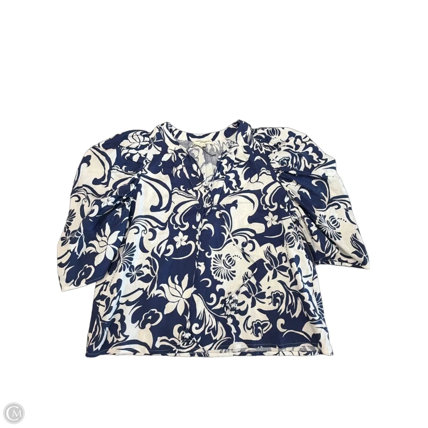 Top Short Sleeve By Christian Siriano In Blue & White, Size: M