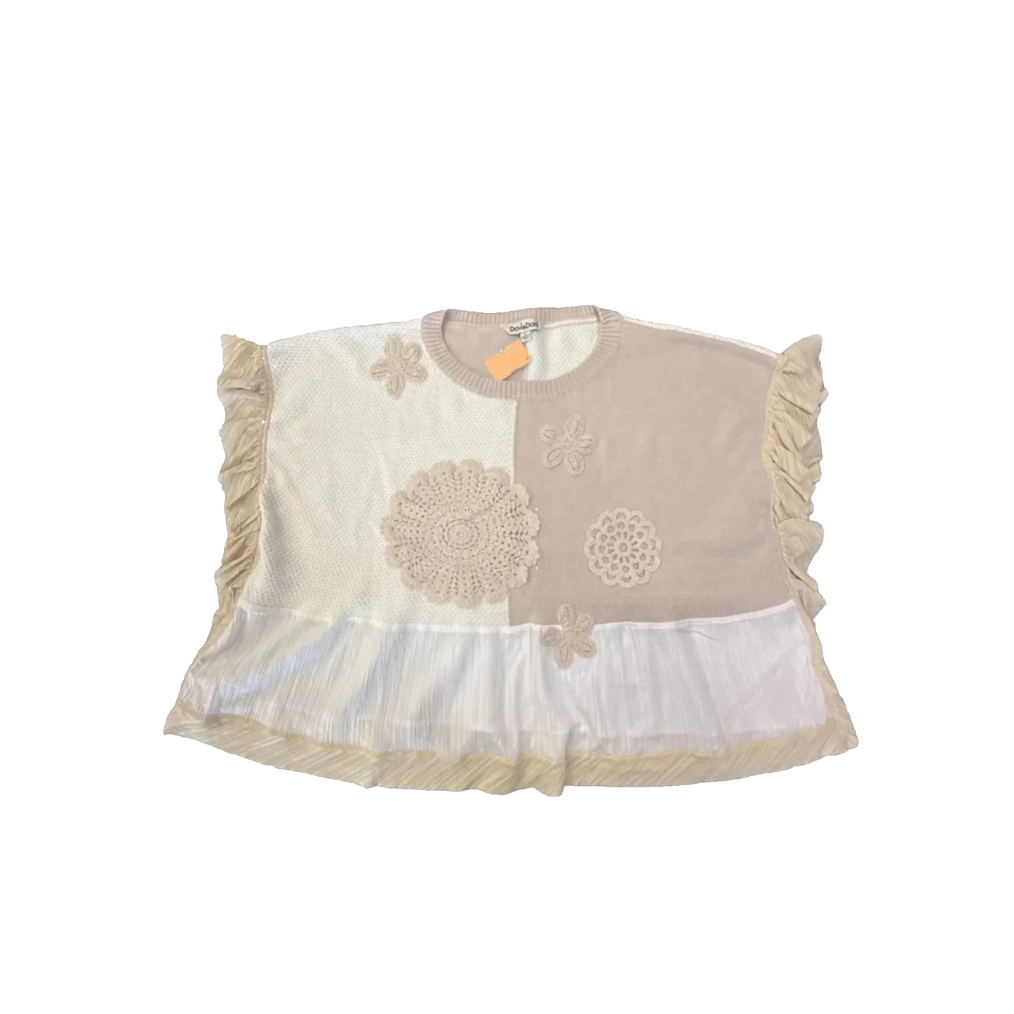 Sweater Short Sleeve By Davi & Dani In Cream & Tan, Size: L
