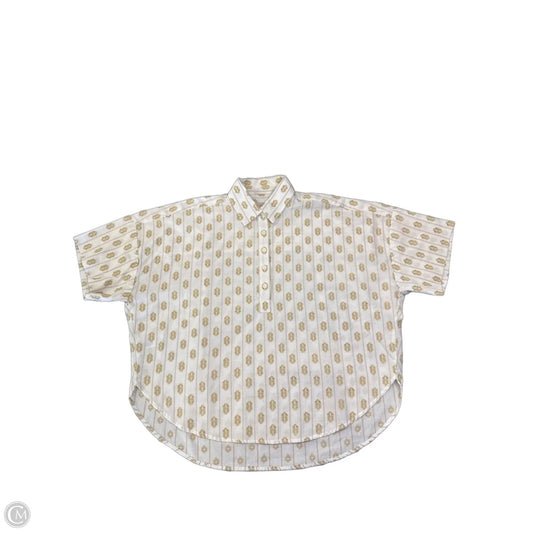 Top Short Sleeve By Loft In Tan & White, Size: Xsp