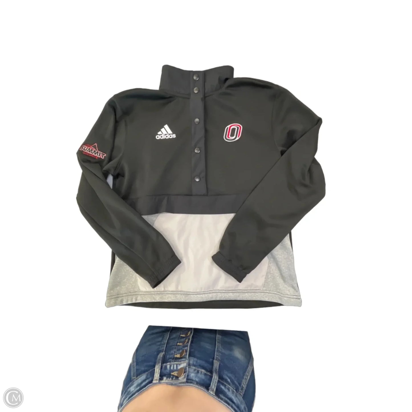 Jacket Fleece By Adidas In Black & Grey, Size: S