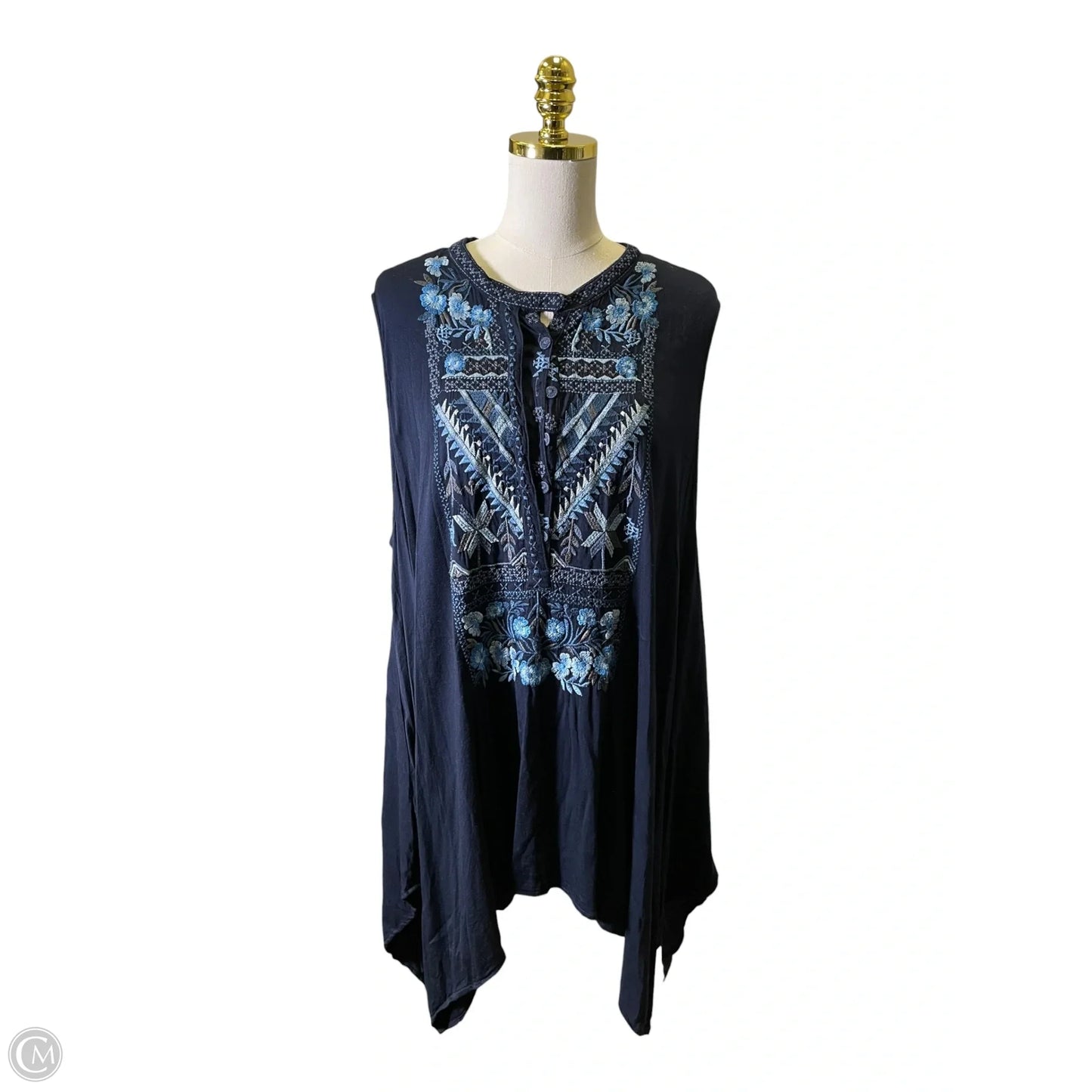 Top Sleeveless By Johnny Was In Navy, Size: Xl