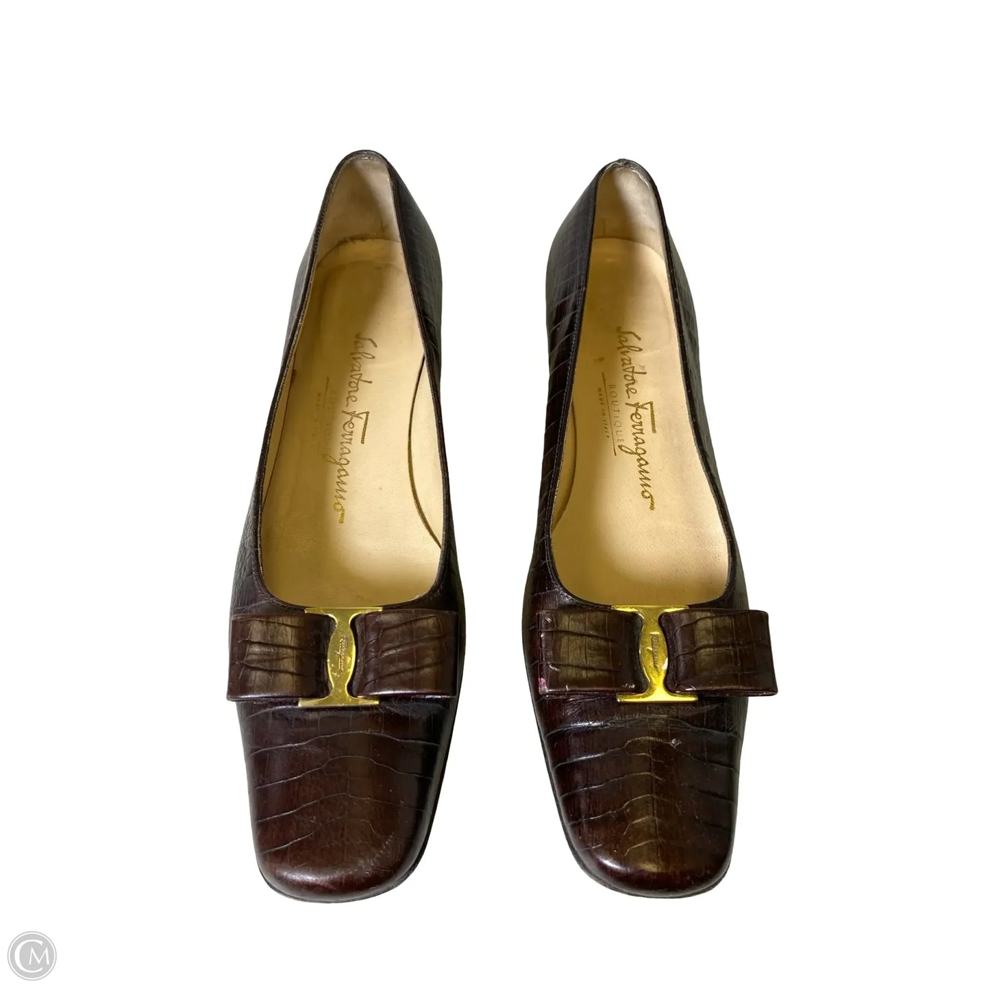 Shoes Luxury Designer By Ferragamo In Brown, Size: 7.5