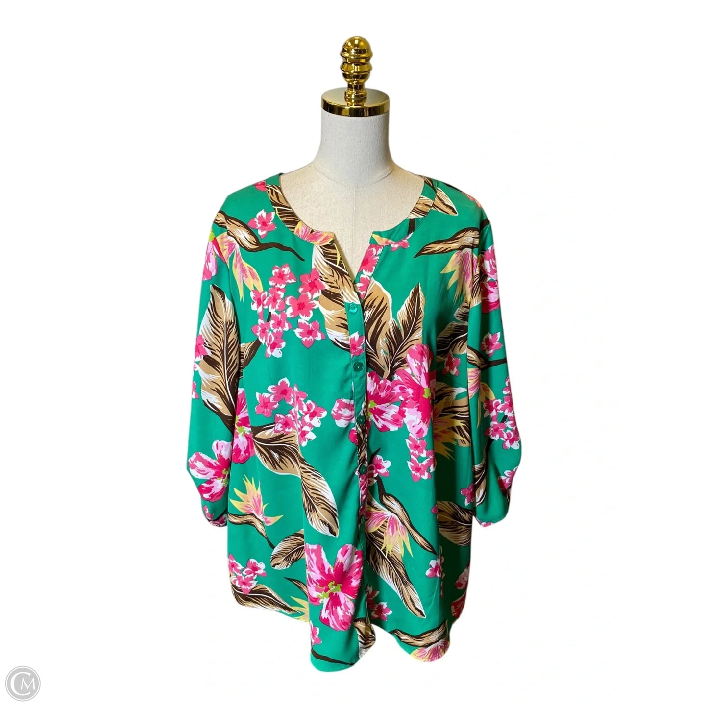 Top 3/4 Sleeve By Catherines In Floral Print, Size: 1x