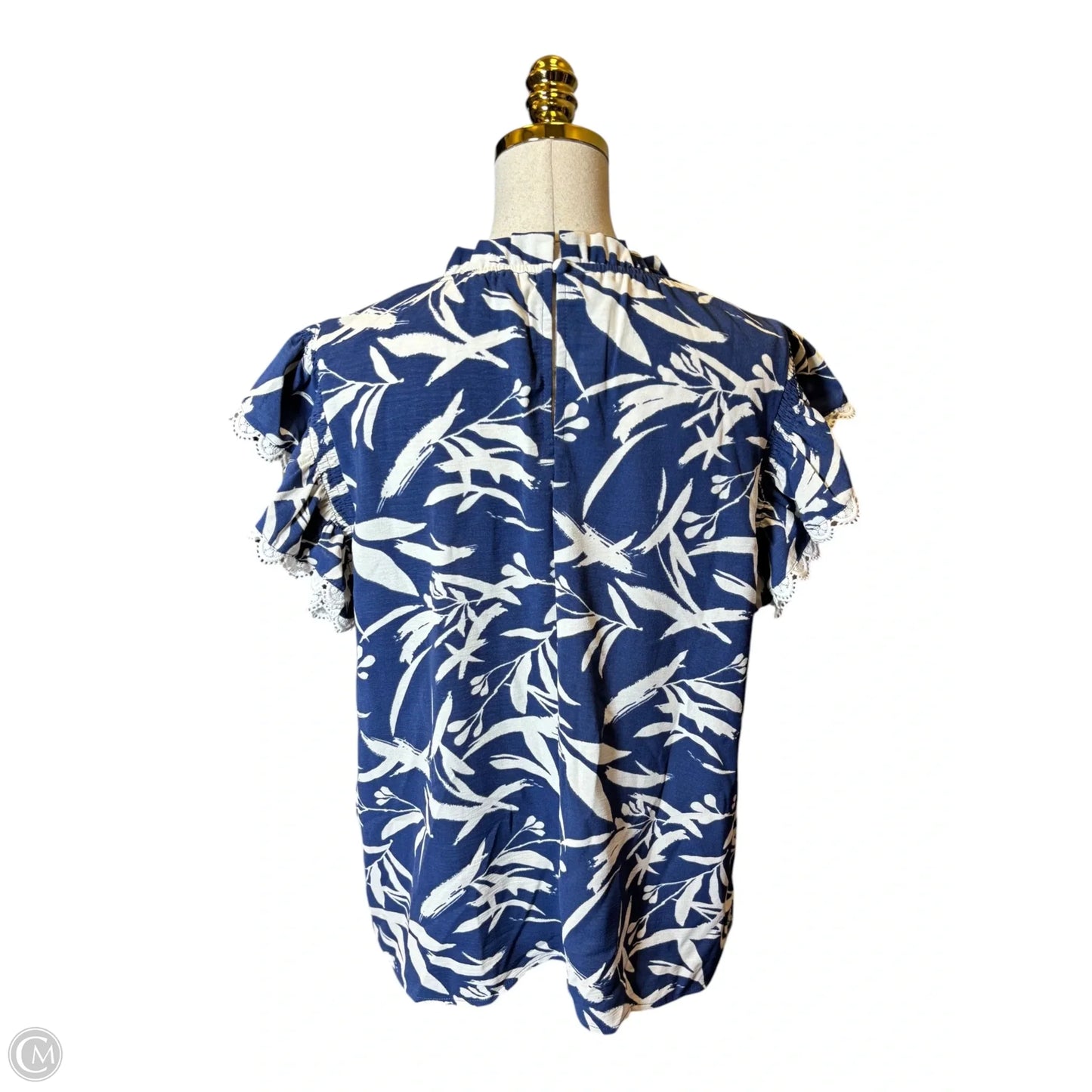 Top Short Sleeve By Oddi In Blue & Cream, Size: L