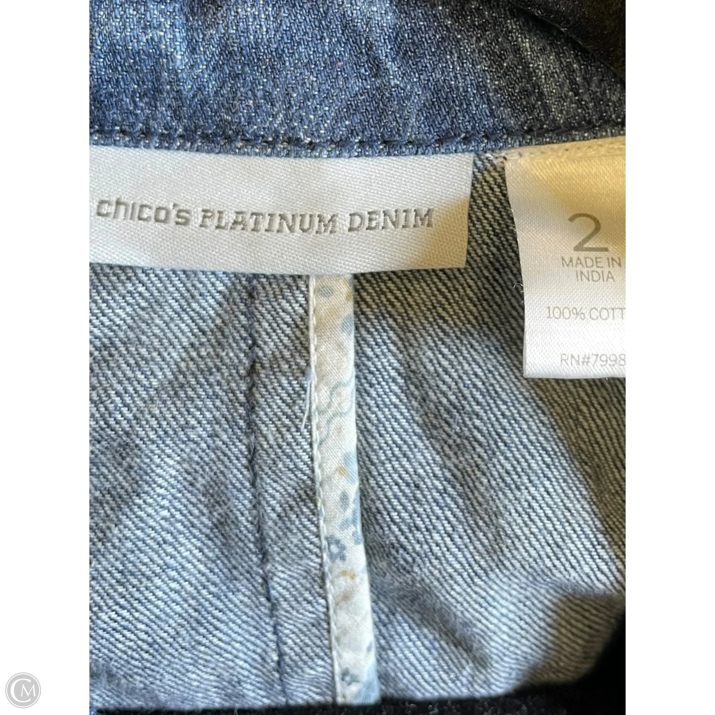 Blazer By Chicos In Blue Denim, Size: L
