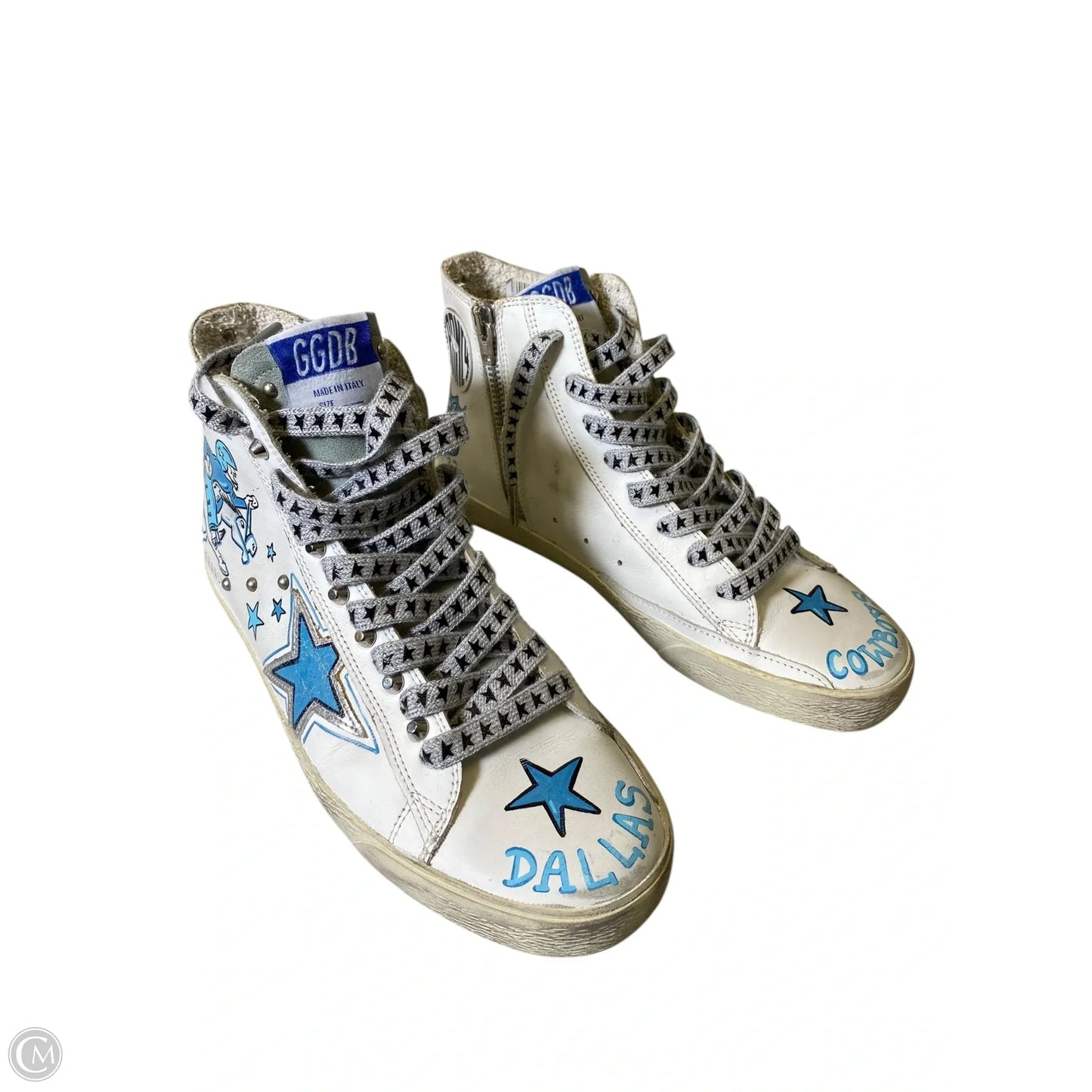 Shoes Luxury Designer By Golden Goose In Blue & White, Size: 7.5