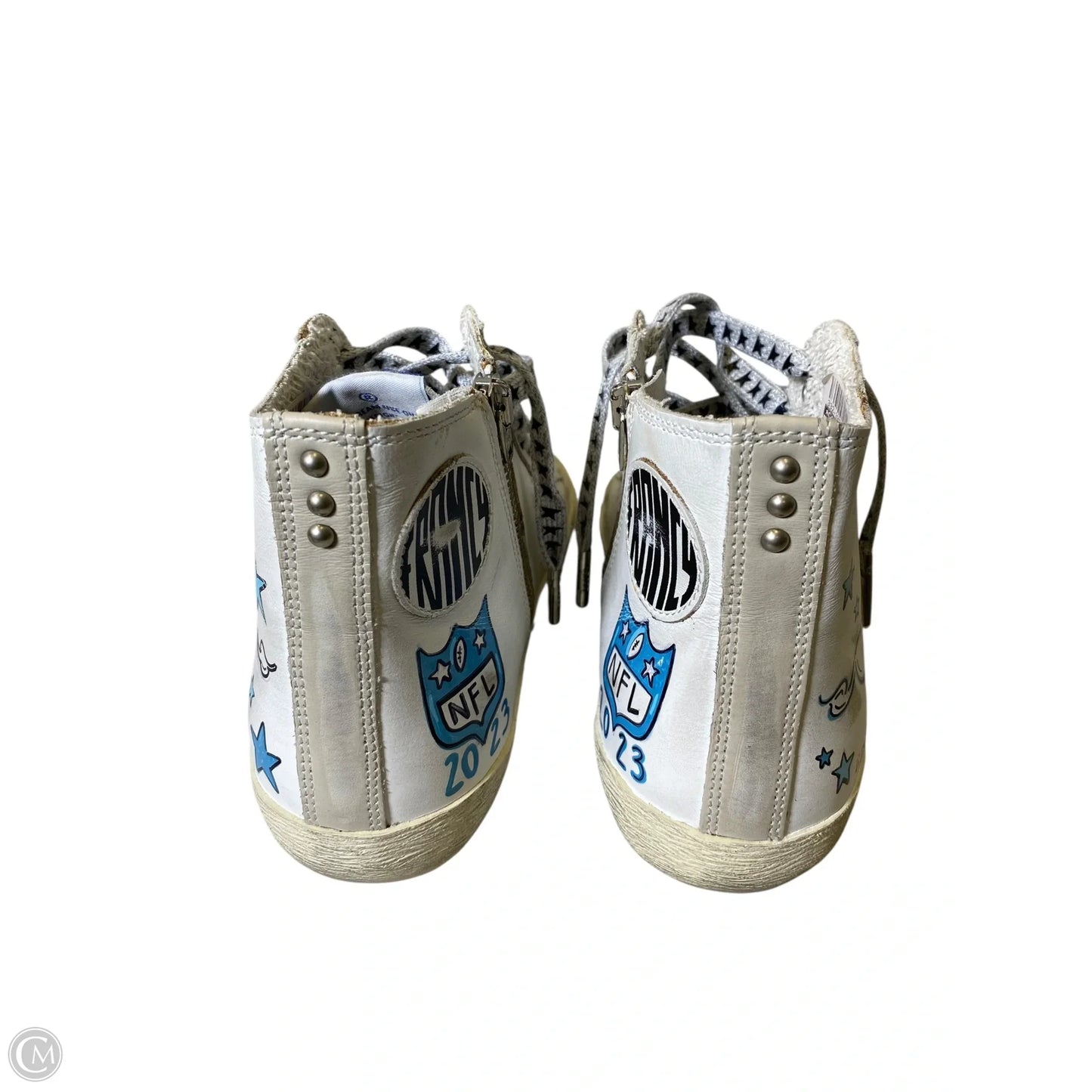 Shoes Luxury Designer By Golden Goose In Blue & White, Size: 7.5
