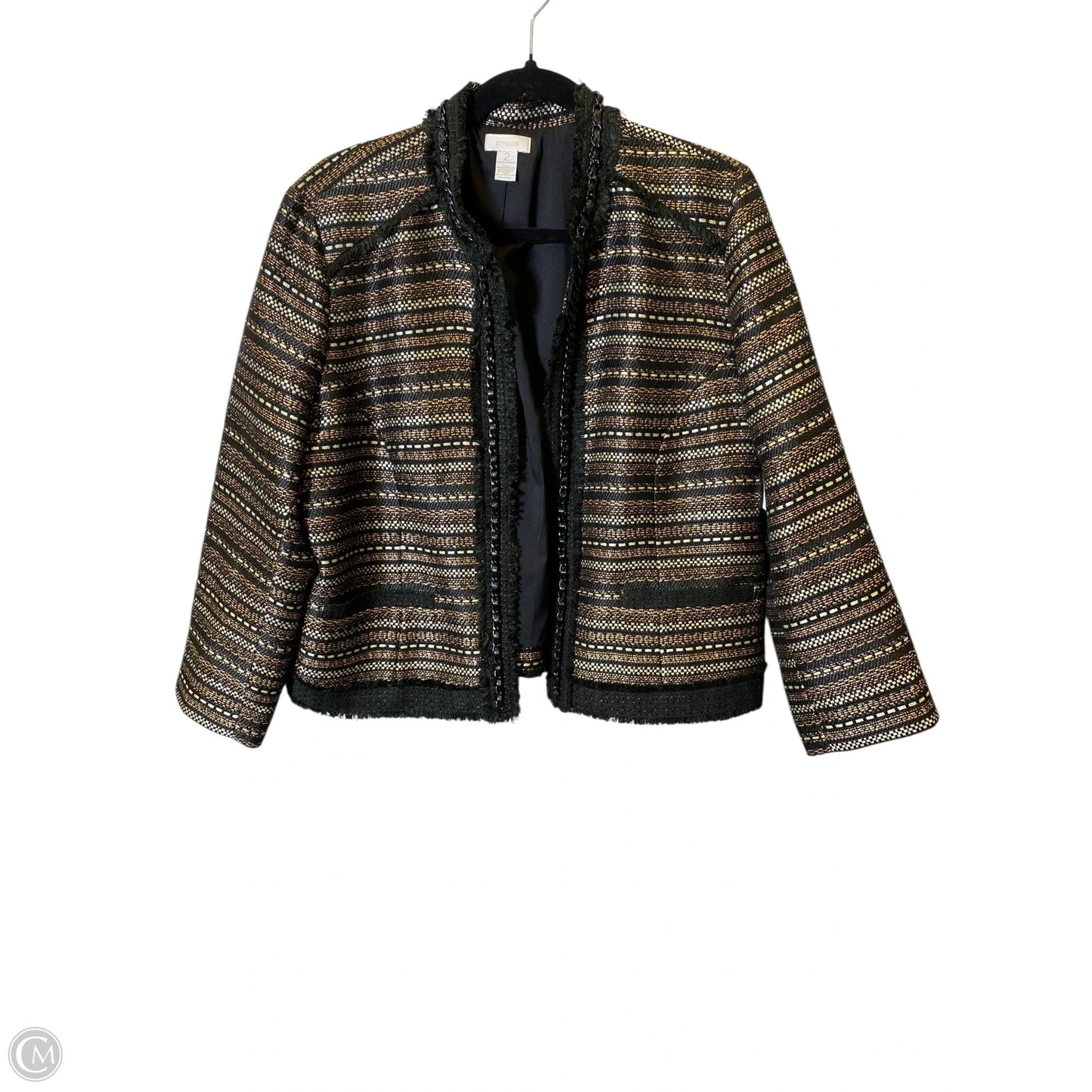 Jacket Moto By Chicos In Black & Gold, Size: L