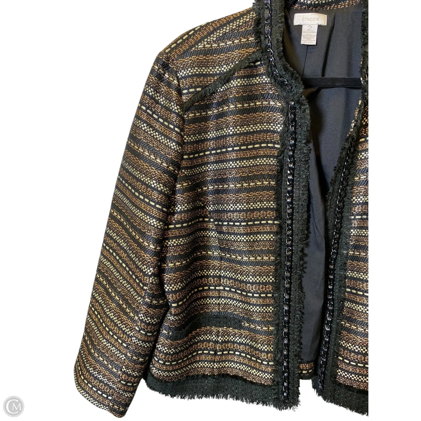 Jacket Moto By Chicos In Black & Gold, Size: L