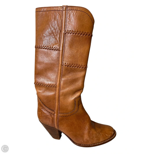 Boots Knee Heels By Circle S In Brown, Size: 9