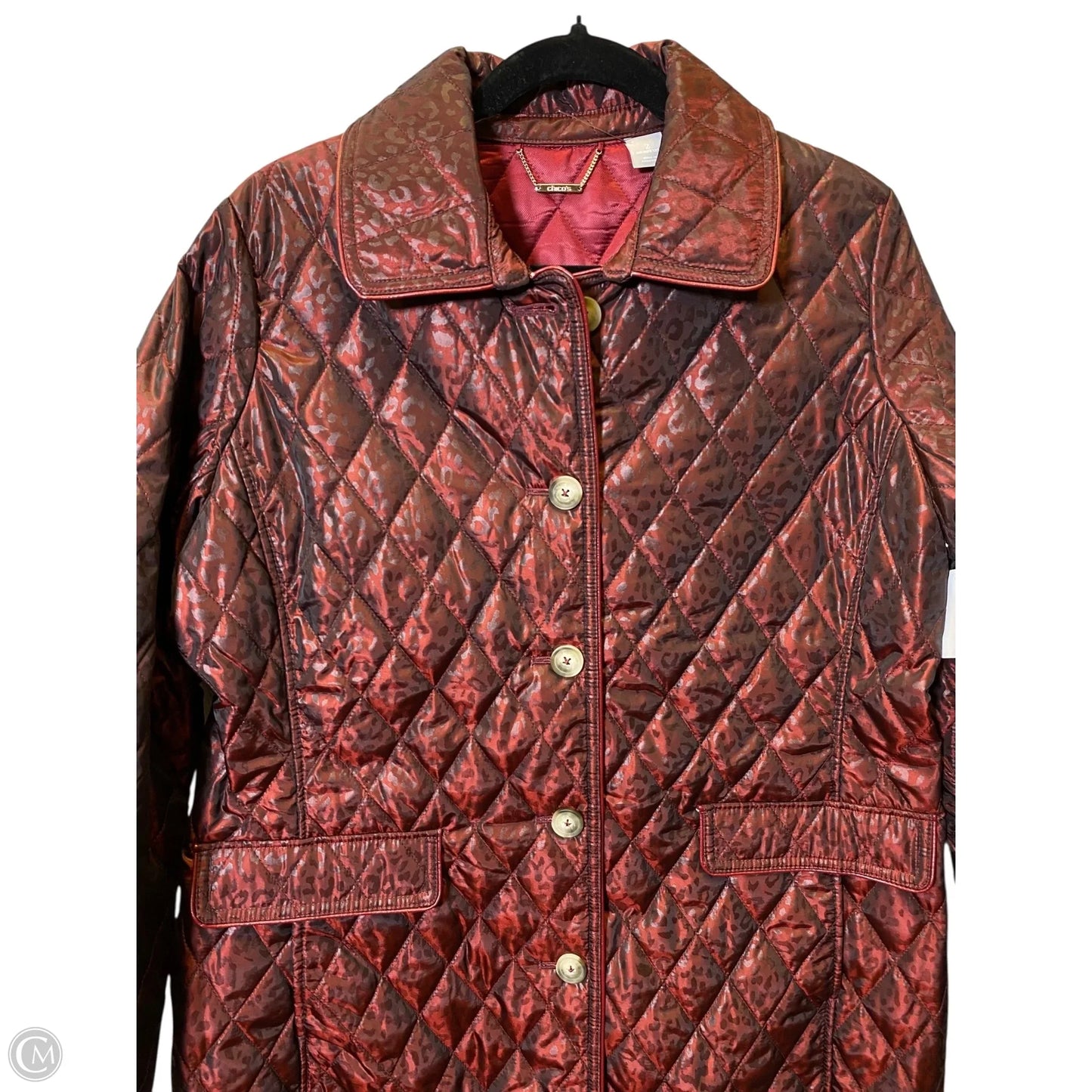 Jacket Puffer & Quilted By Chicos In Maroon, Size: L
