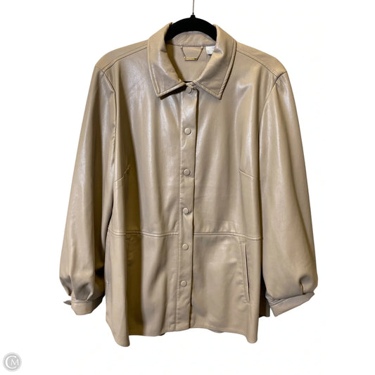 Jacket Moto Leather By Chicos In Taupe, Size: L
