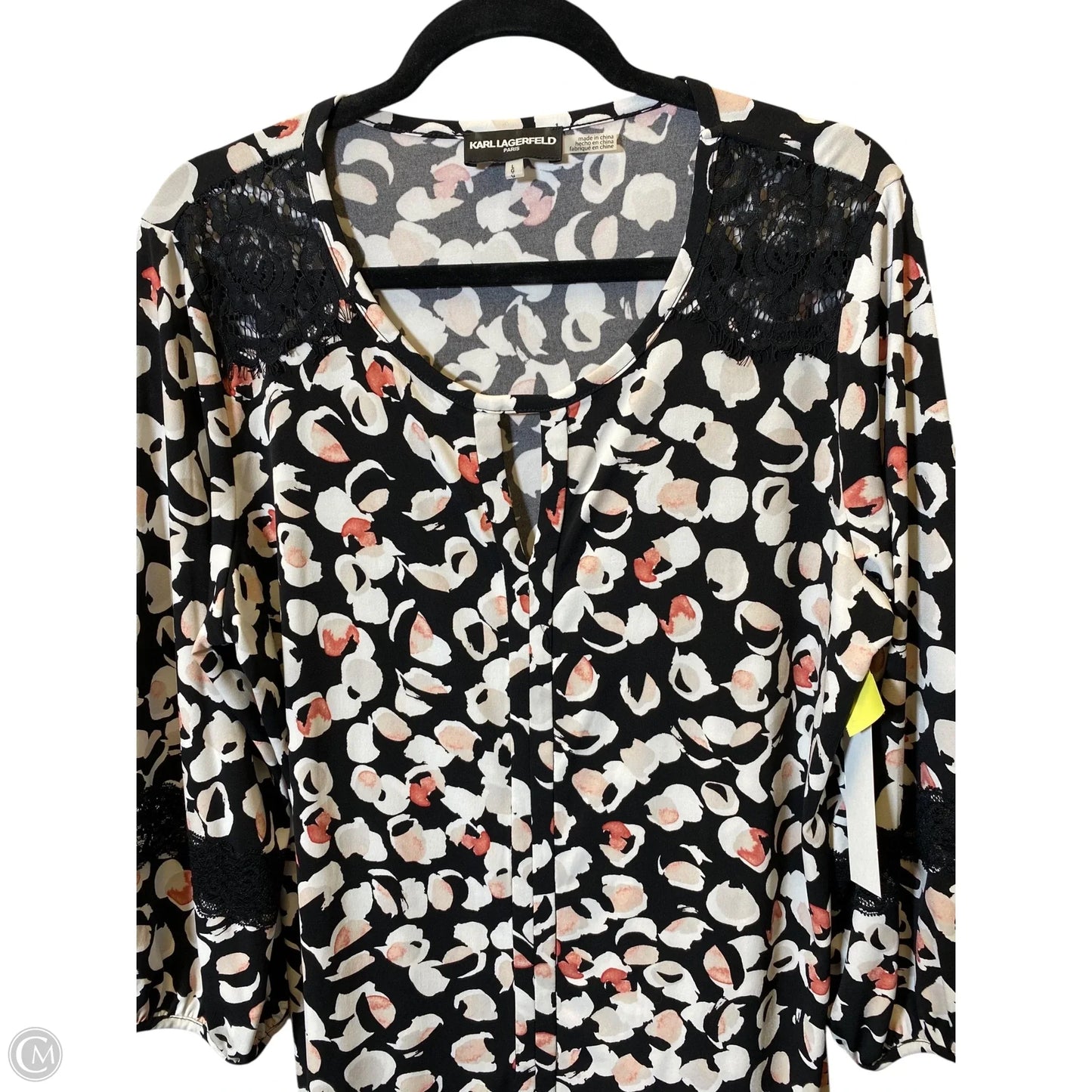 Top 3/4 Sleeve Designer By Karl Lagerfeld In Multi-colored, Size: L
