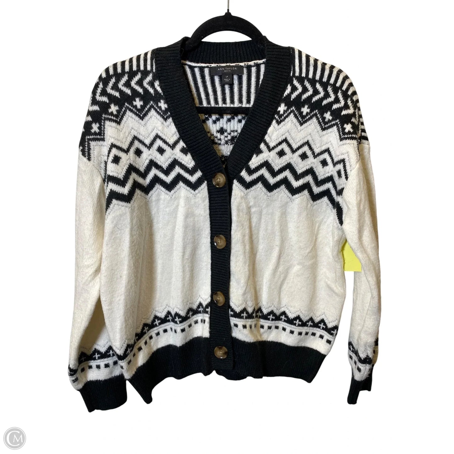 Sweater Cardigan By Ann Taylor In Black & White, Size: Lp