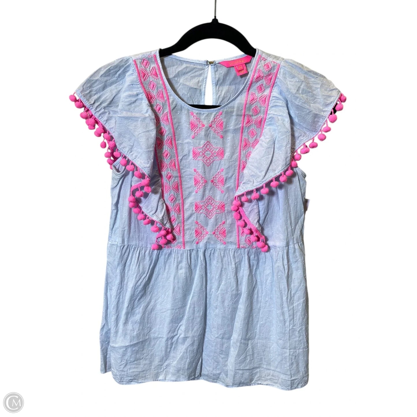 Top Short Sleeve Designer By Lilly Pulitzer In Blue & Pink, Size: Xs
