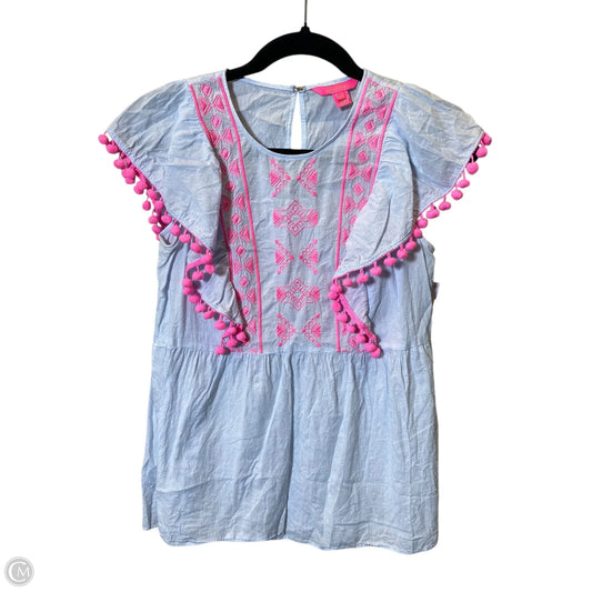 Top Short Sleeve Designer By Lilly Pulitzer In Blue & Pink, Size: Xs
