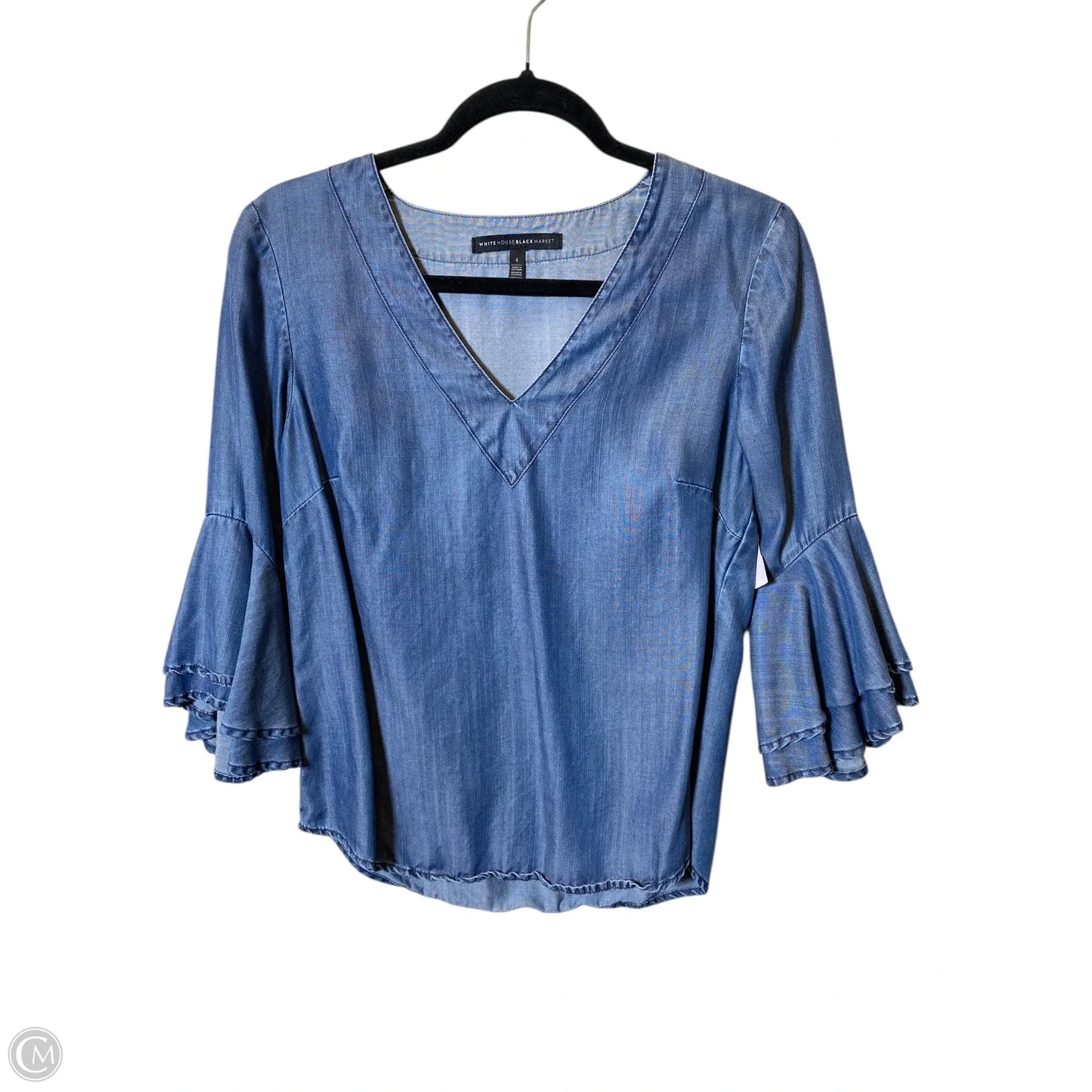 Top 3/4 Sleeve By White House Black Market In Blue Denim, Size: 4