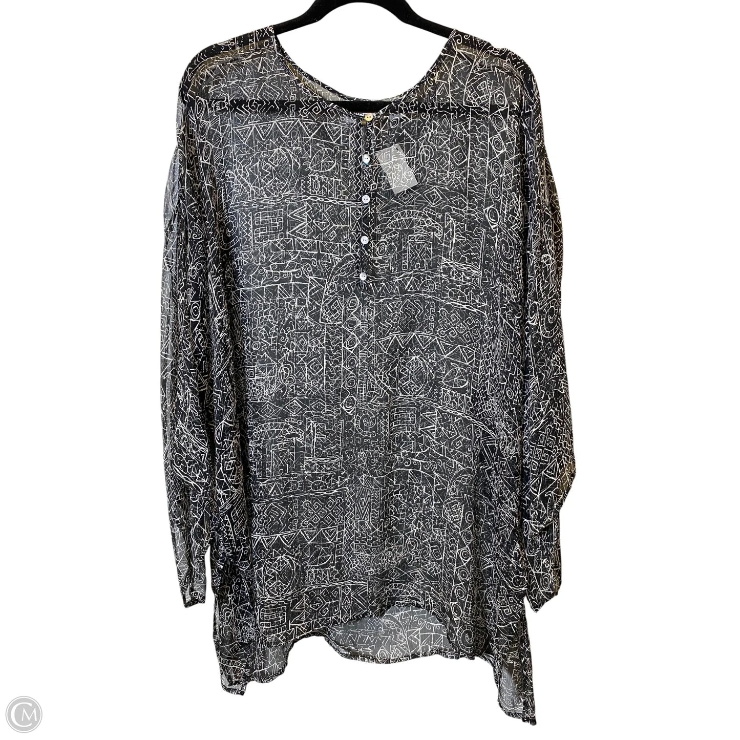 Top 3/4 Sleeve By Chicos In Black & White, Size: L
