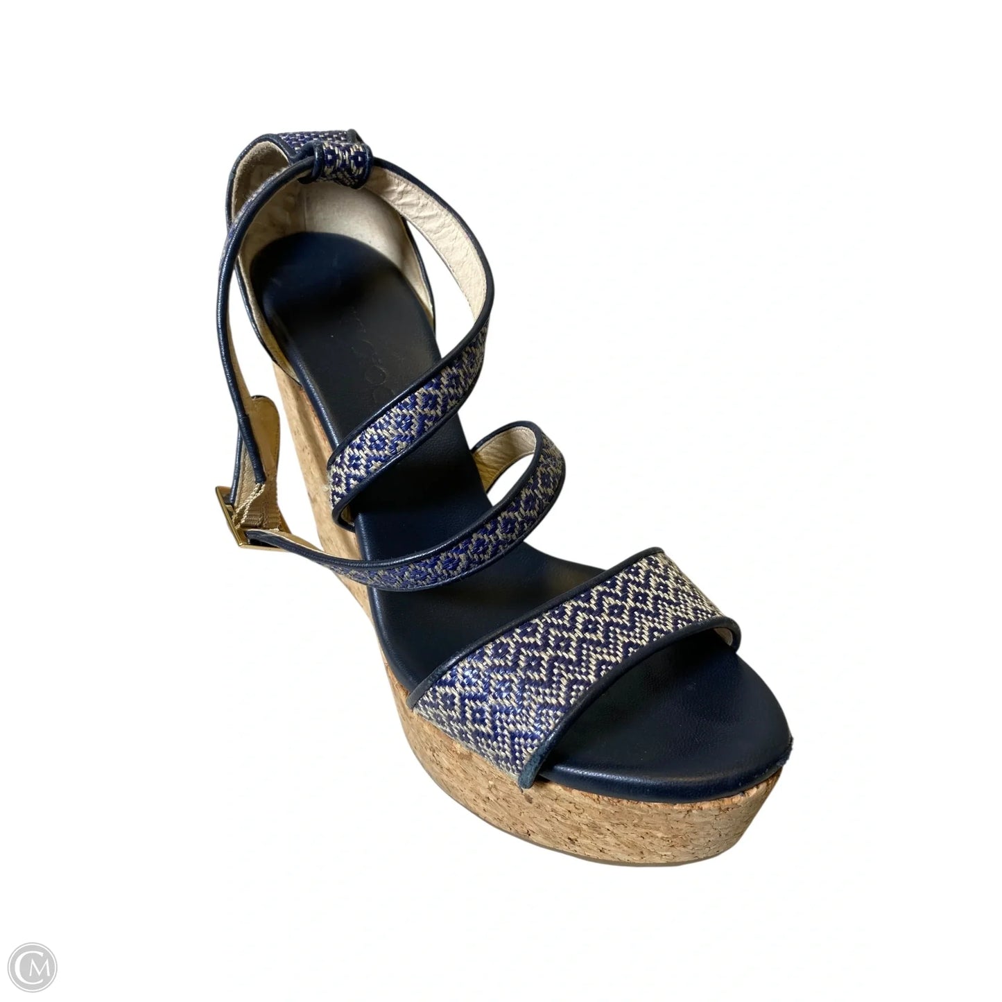 Sandals Luxury Designer By Jimmy Choo In Blue & Tan, Size: 8.5