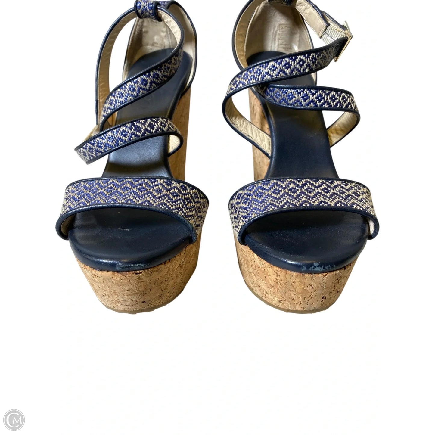Sandals Luxury Designer By Jimmy Choo In Blue & Tan, Size: 8.5