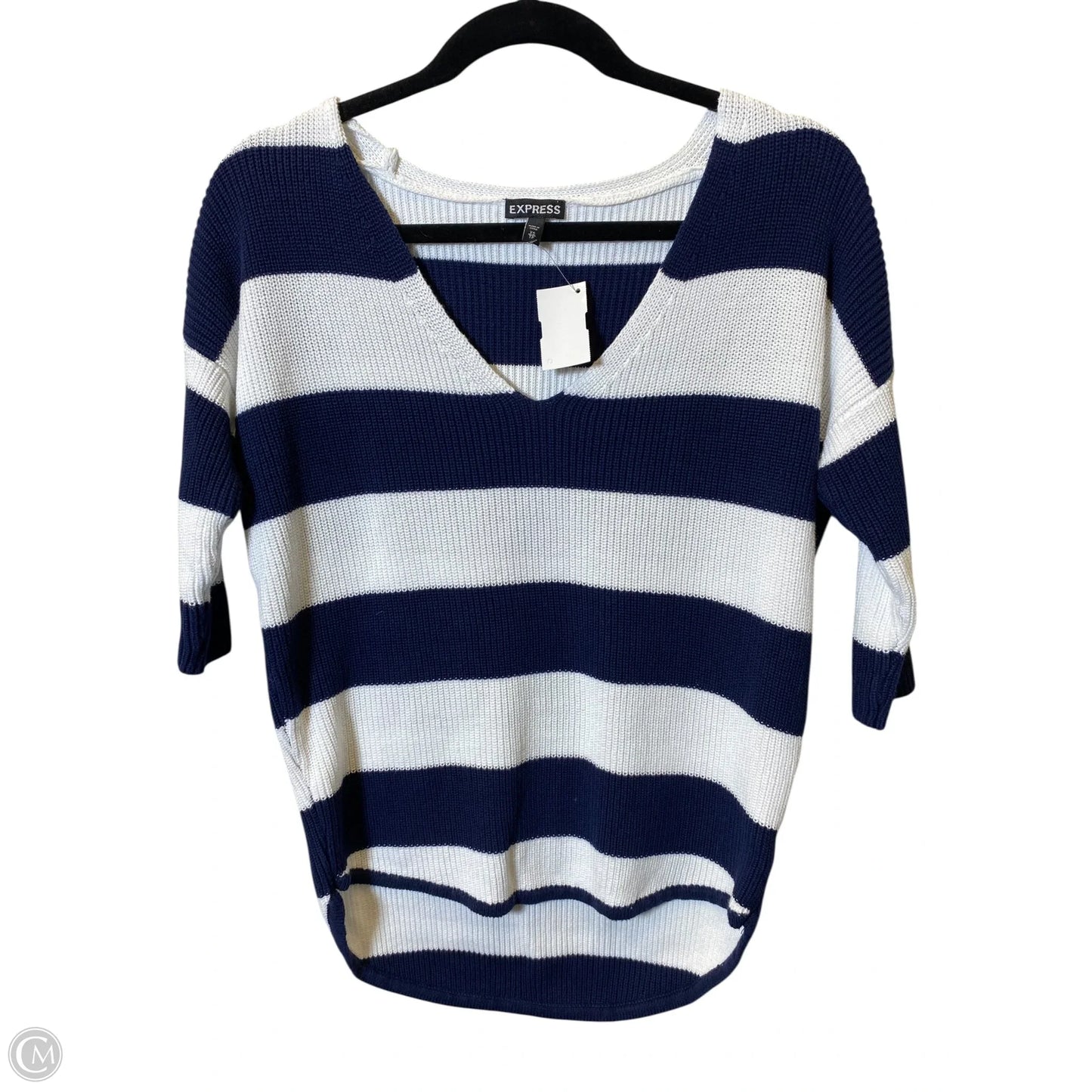 Sweater Short Sleeve By Express In Blue & White, Size: Xs