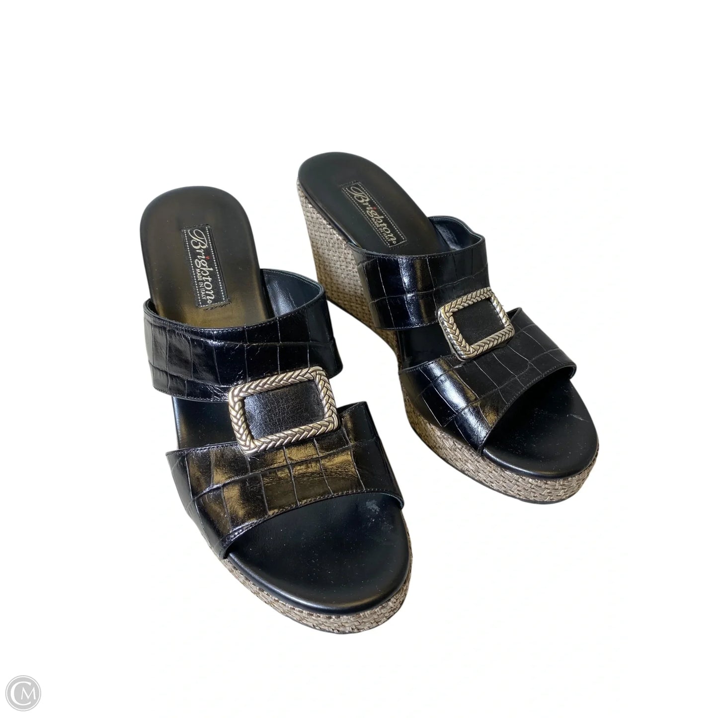 Sandals Heels Wedge By Brighton In Black & Brown, Size: 8.5