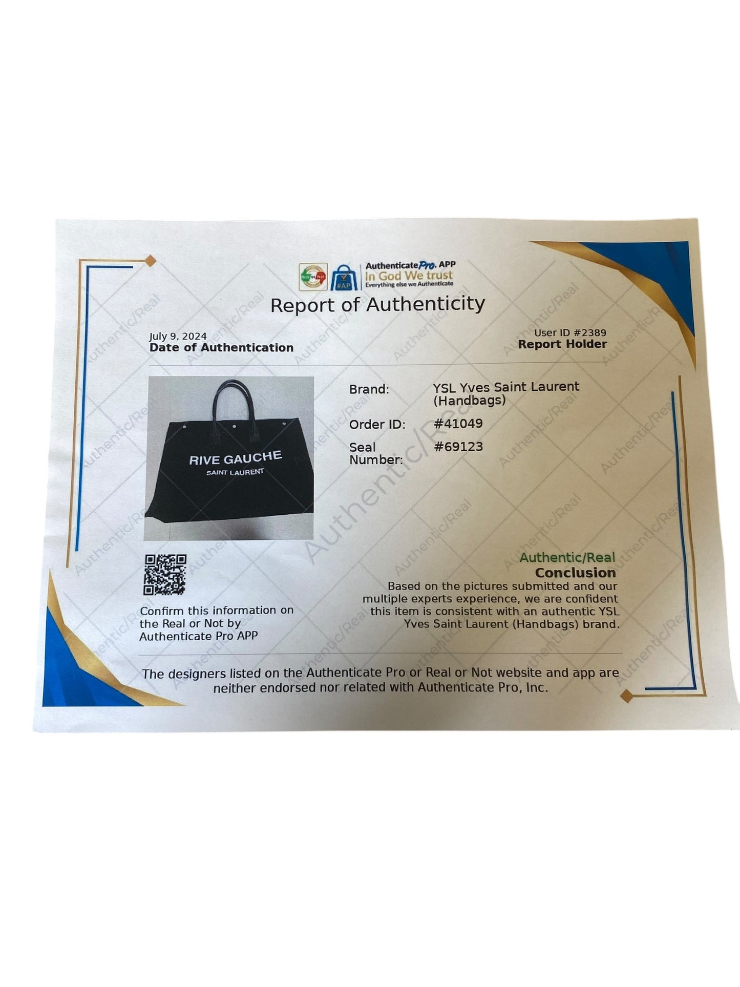 Luxury Tote By Yves Saint Laurent, Size: Large