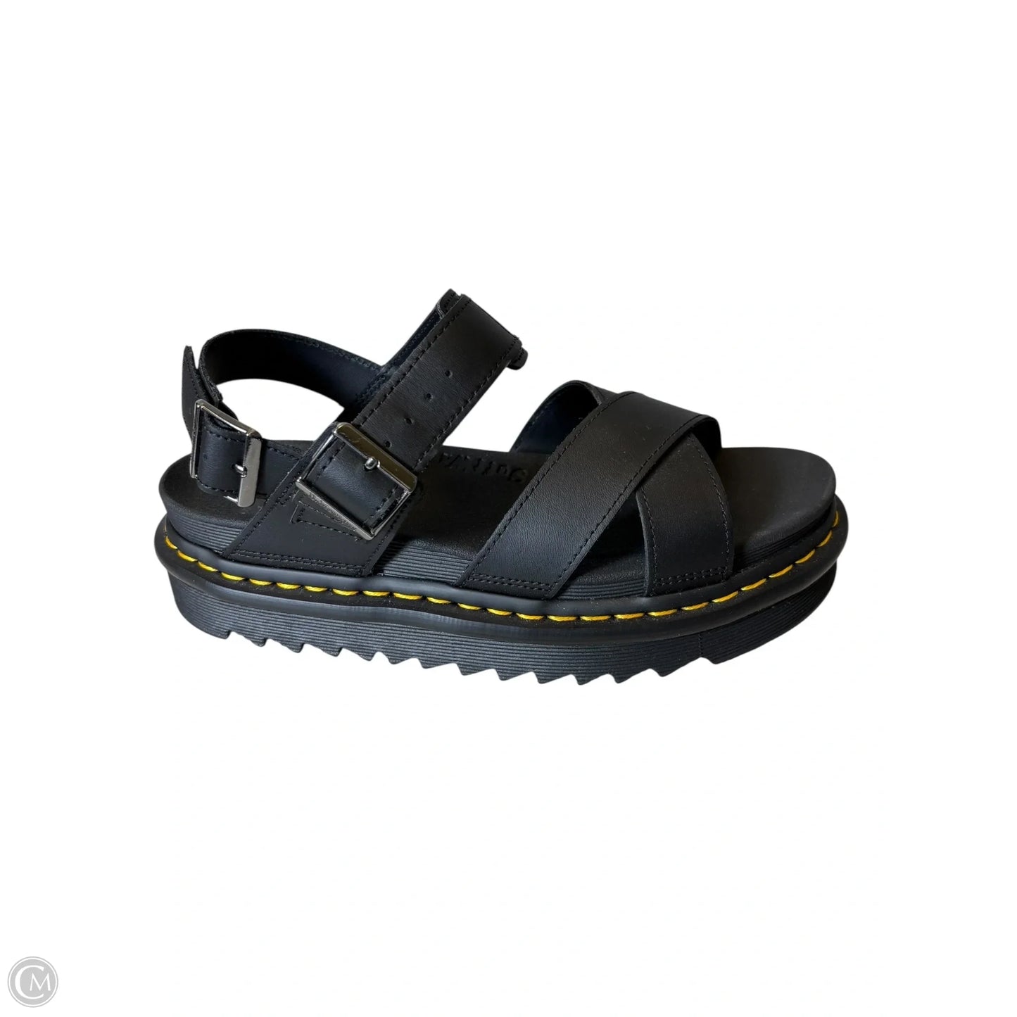 Sandals Heels Platform By Dr Martens In Black & Yellow, Size: 8