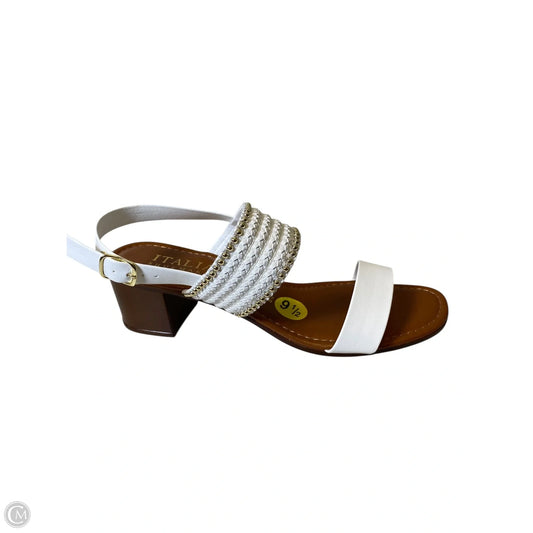 Sandals Heels Block By Italian Shoemakers In Brown & White, Size: 9.5