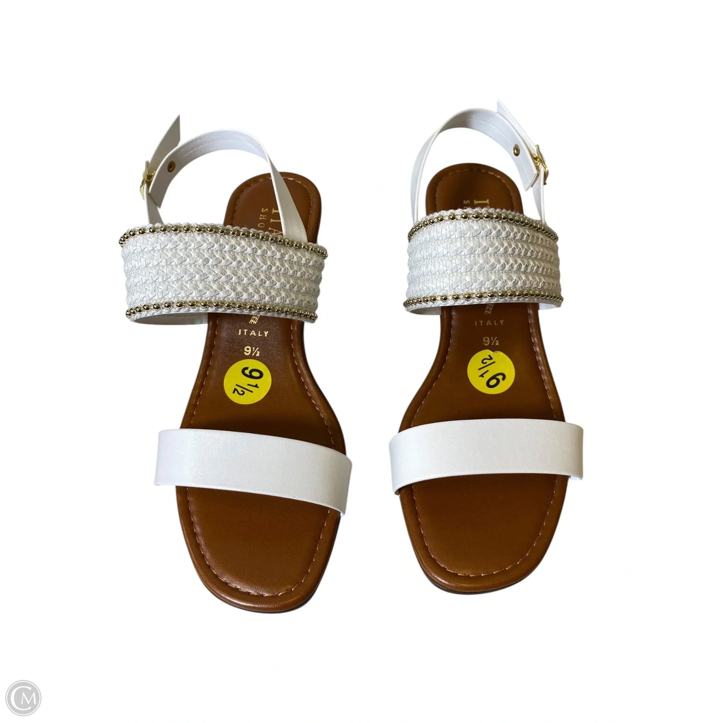 Sandals Heels Block By Italian Shoemakers In Brown & White, Size: 9.5