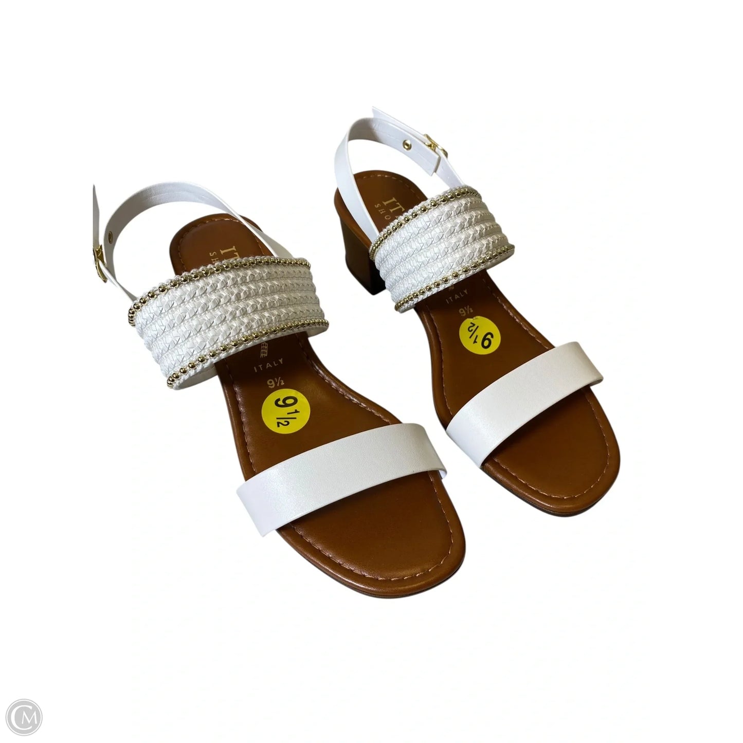 Sandals Heels Block By Italian Shoemakers In Brown & White, Size: 9.5