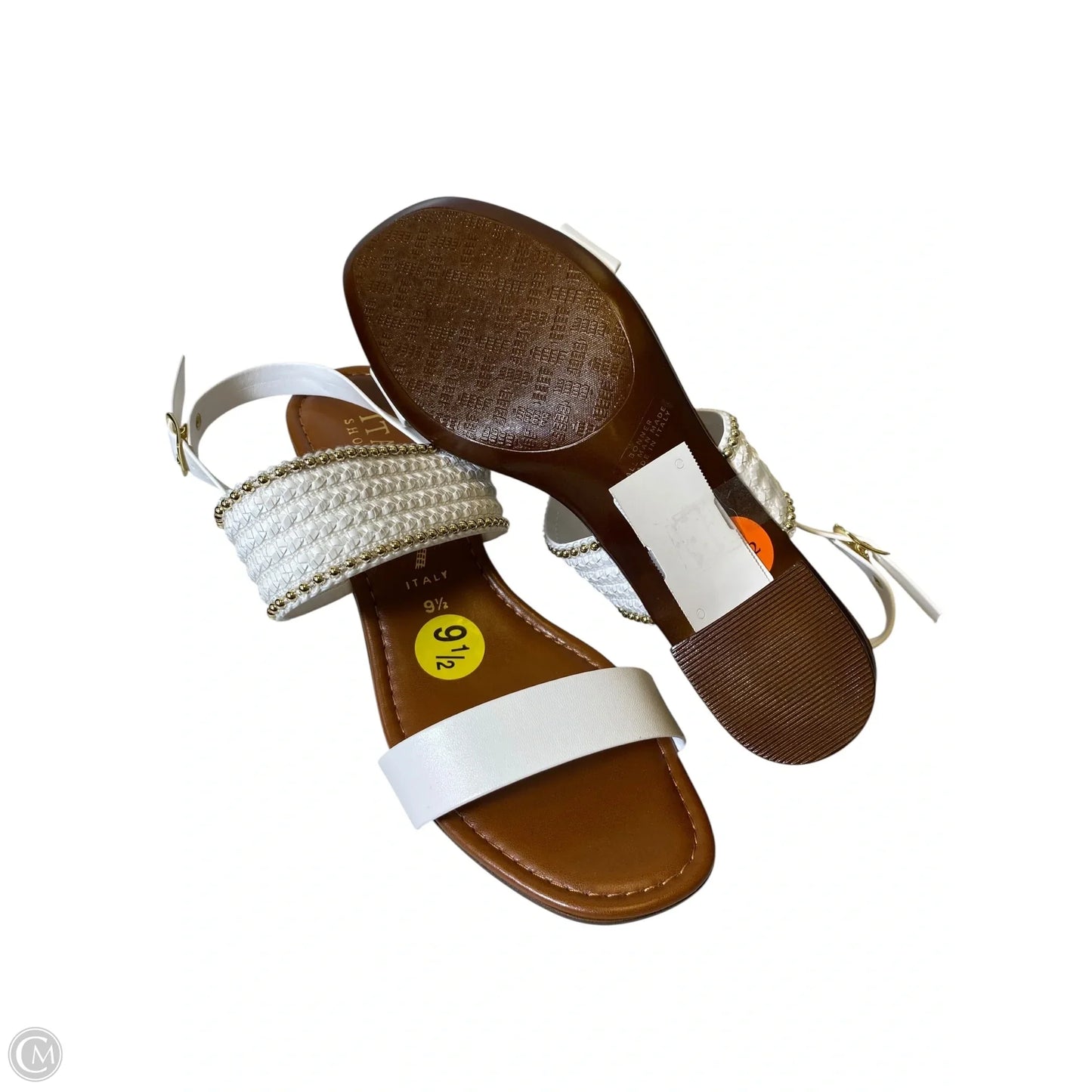 Sandals Heels Block By Italian Shoemakers In Brown & White, Size: 9.5