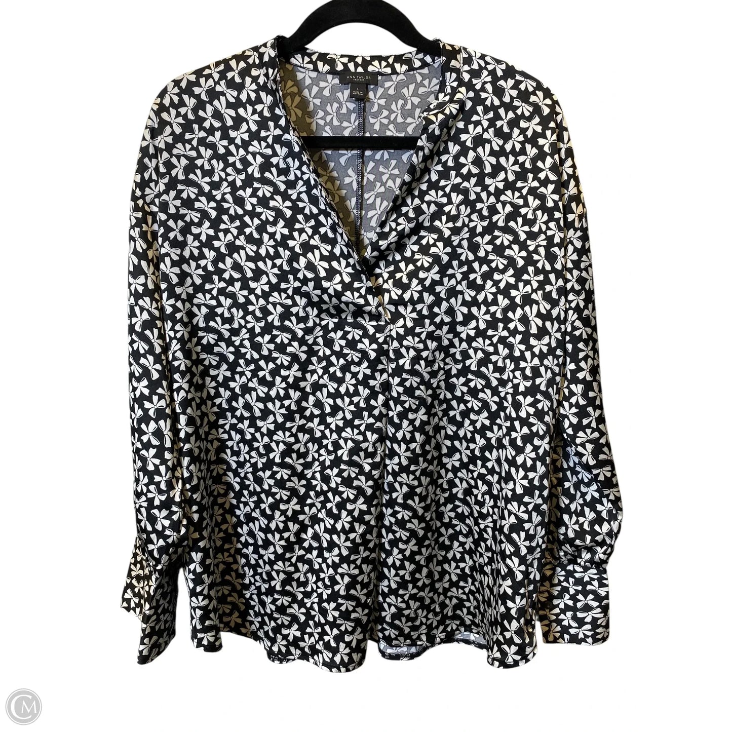 Top Long Sleeve By Ann Taylor In Black & White, Size: L