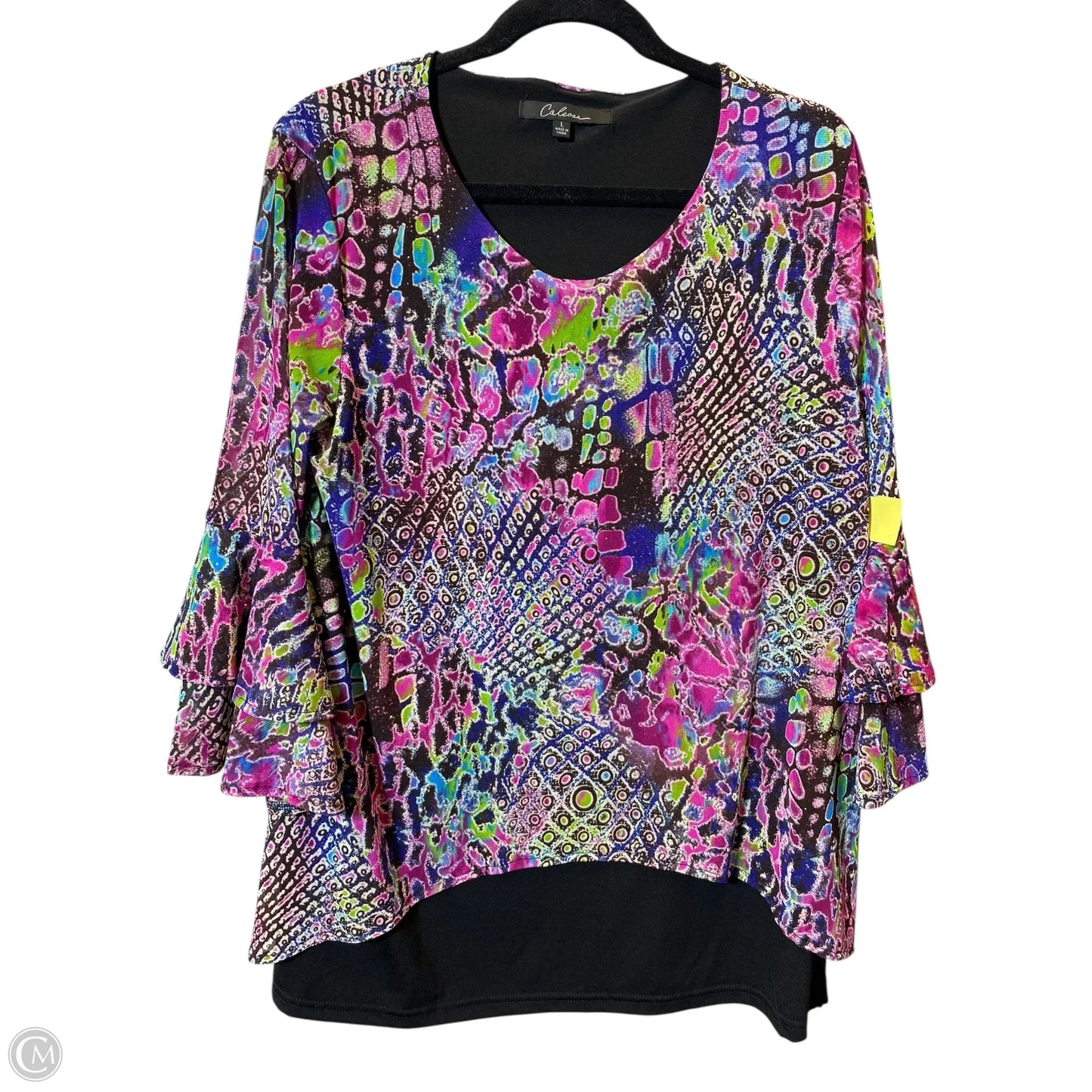 Top 3/4 Sleeve By Calessa In Multi-colored, Size: L