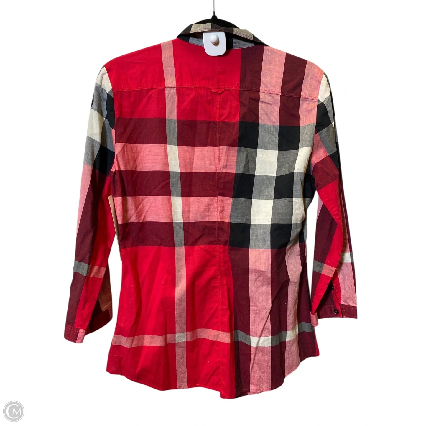 Blouse Luxury Designer By Burberry In Plaid Pattern, Size: S