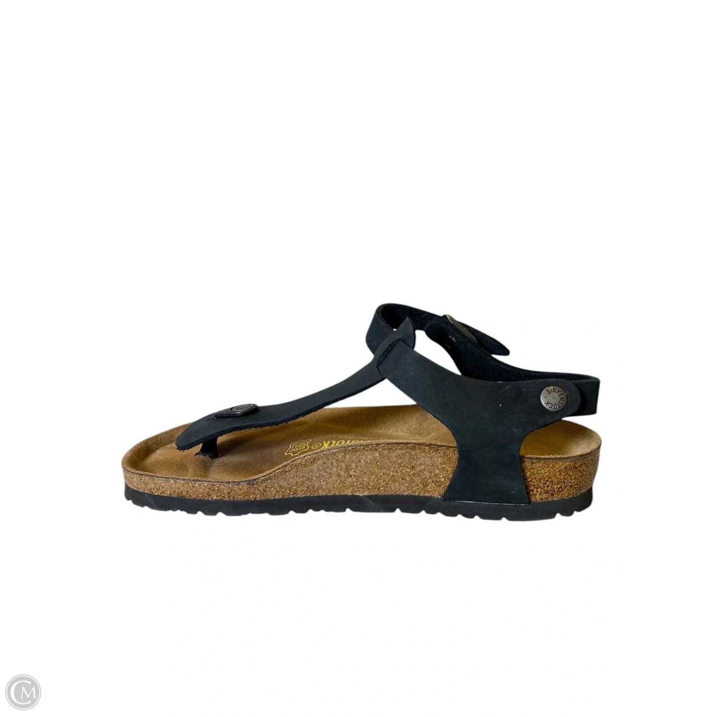 Sandals Flats By Birkenstock In Black & Tan, Size: 8