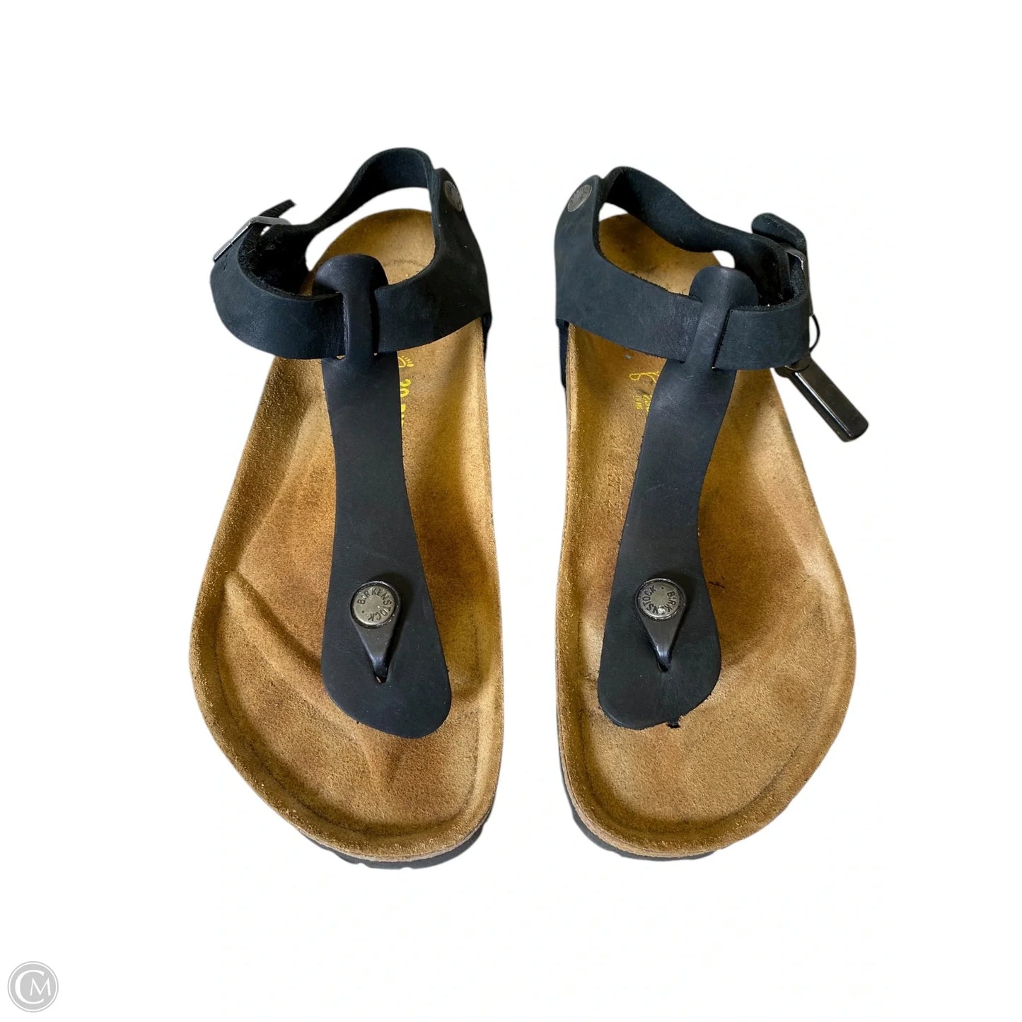 Sandals Flats By Birkenstock In Black & Tan, Size: 8