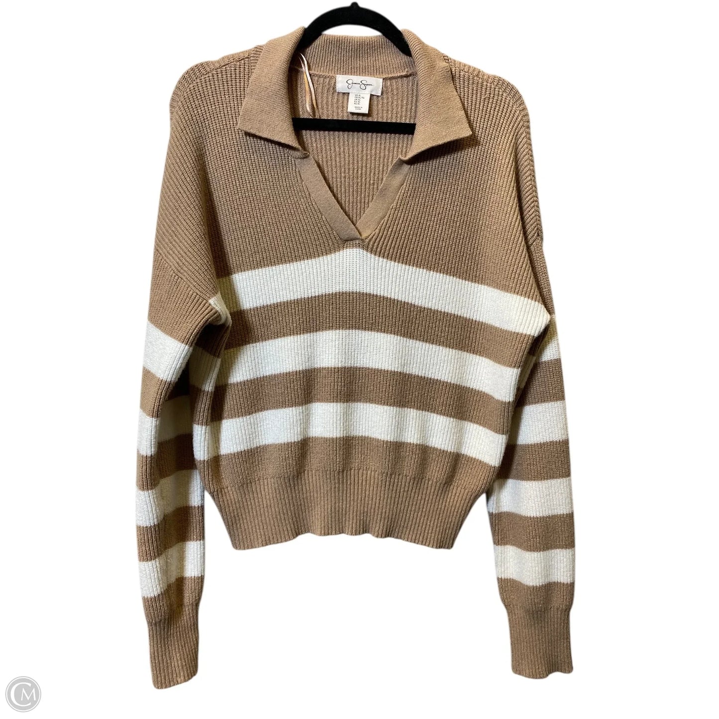Sweater By Jessica Simpson In Tan & White, Size: Xl